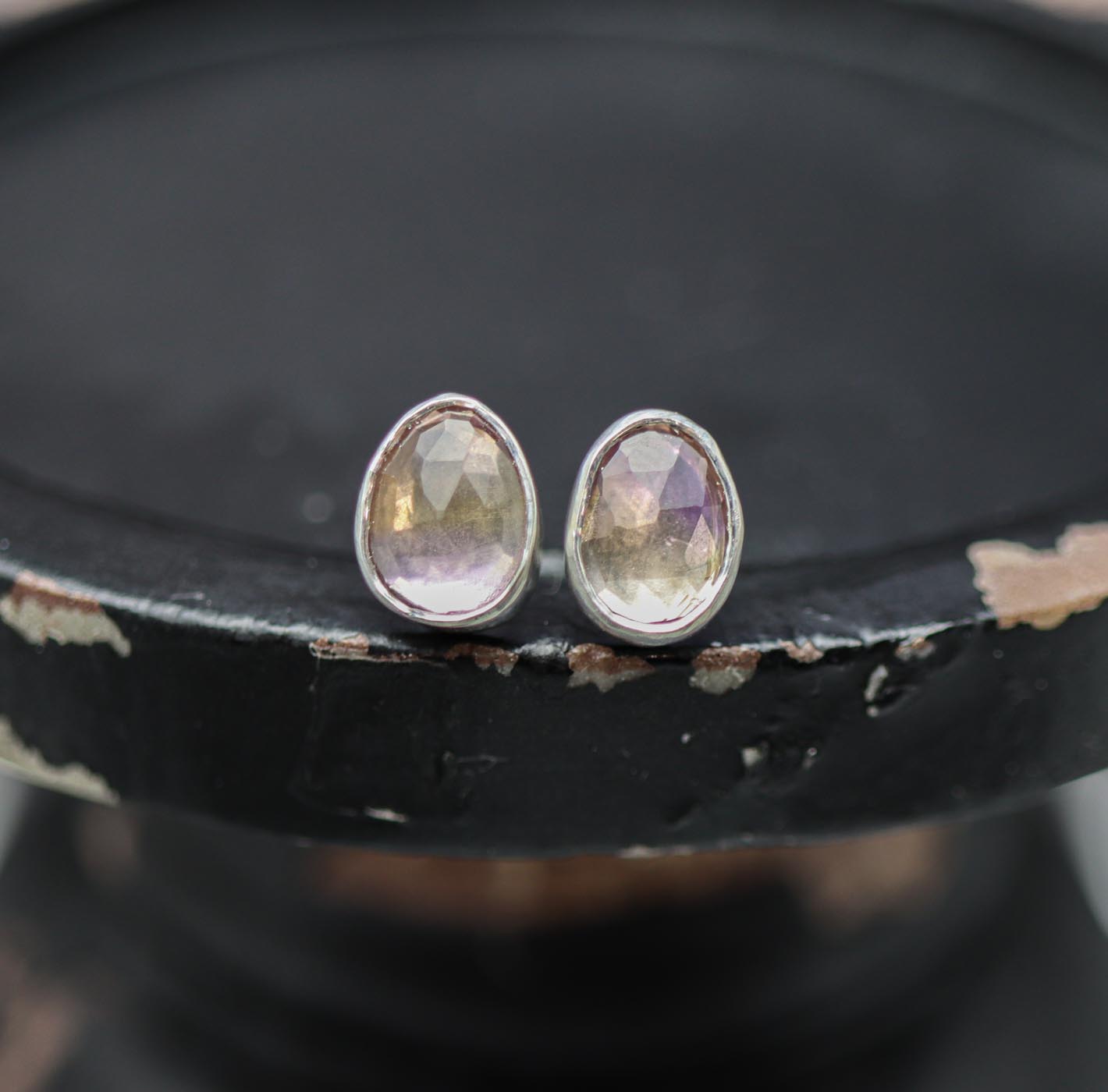 Ametrine Amethyst and Citrine Stud Earrings Sterling Silver