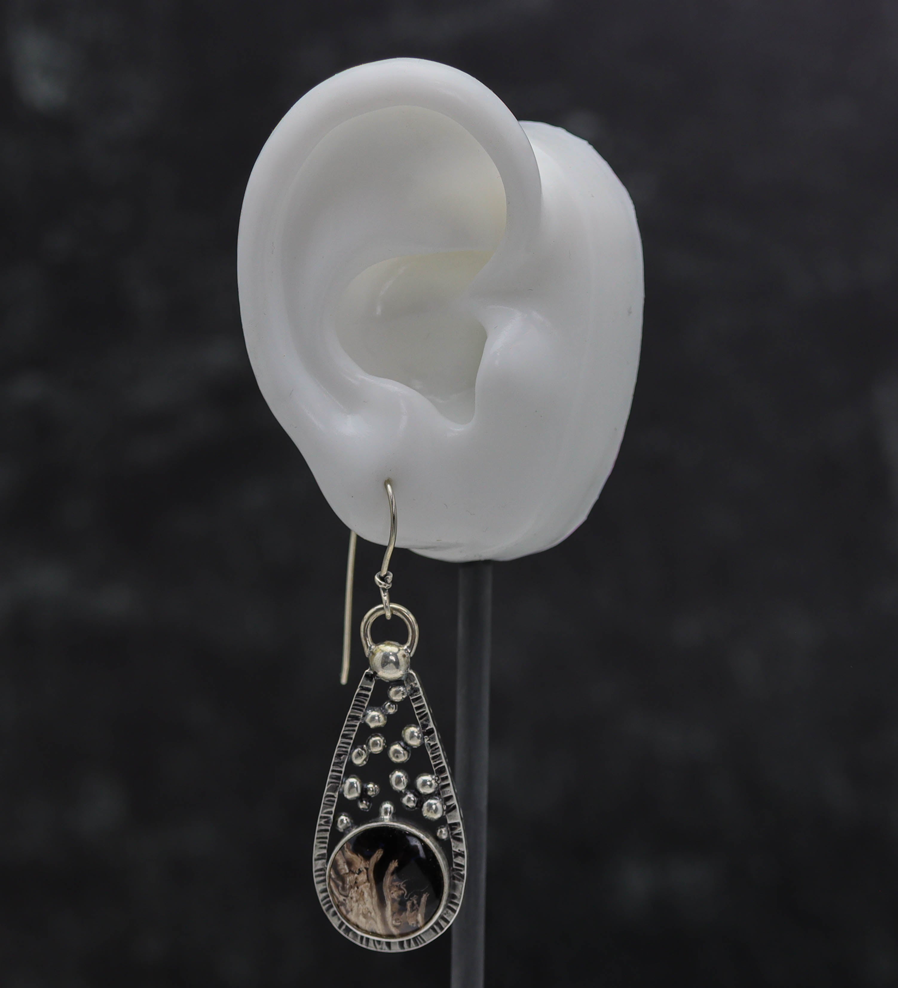 Fossil Palm Wood Dangle Earrings Sterling Silver