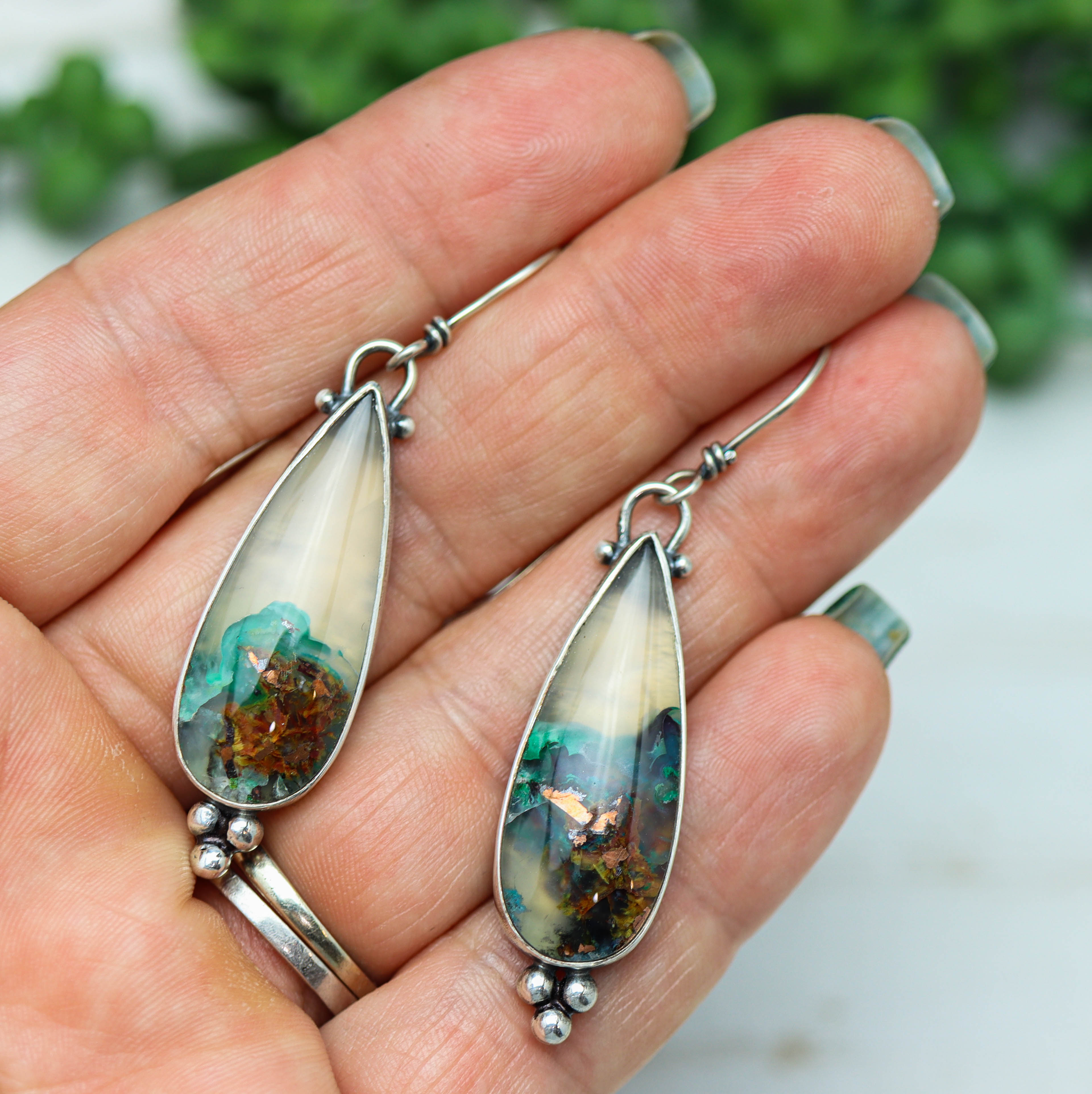Confetti Chrysocolla Dangle Earrings Sterling Silver
