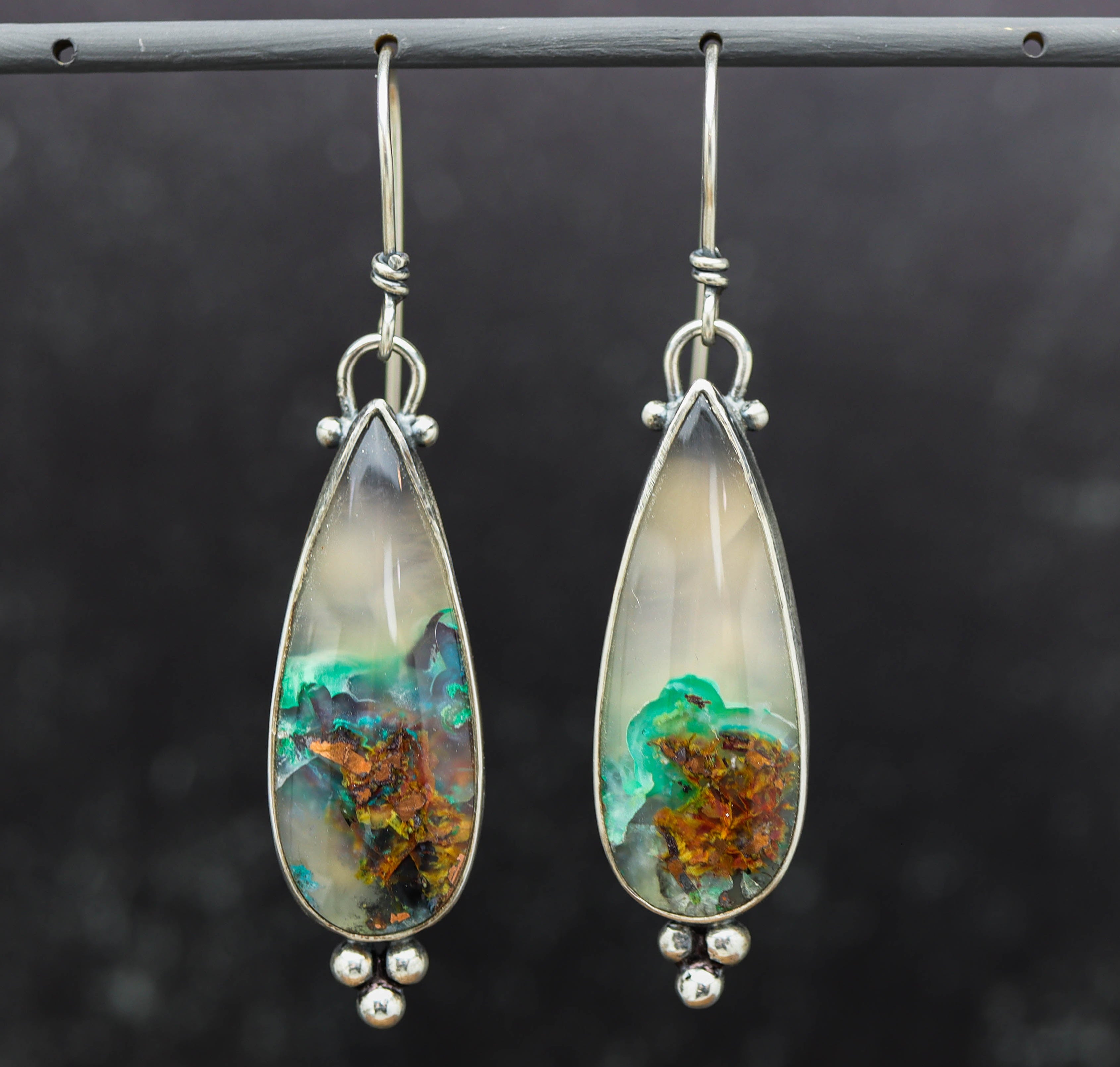Confetti Chrysocolla Dangle Earrings Sterling Silver