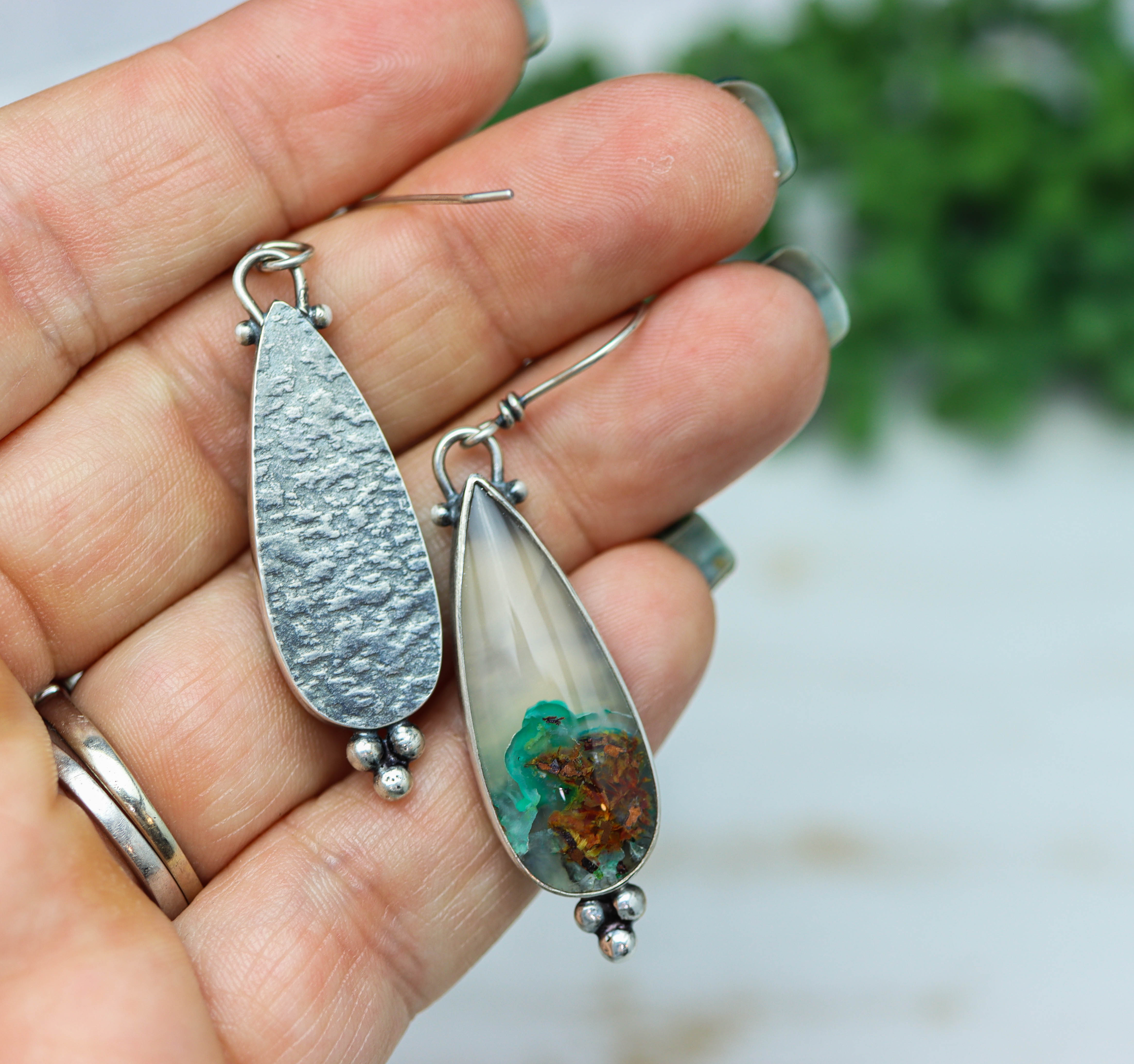 Confetti Chrysocolla Dangle Earrings Sterling Silver