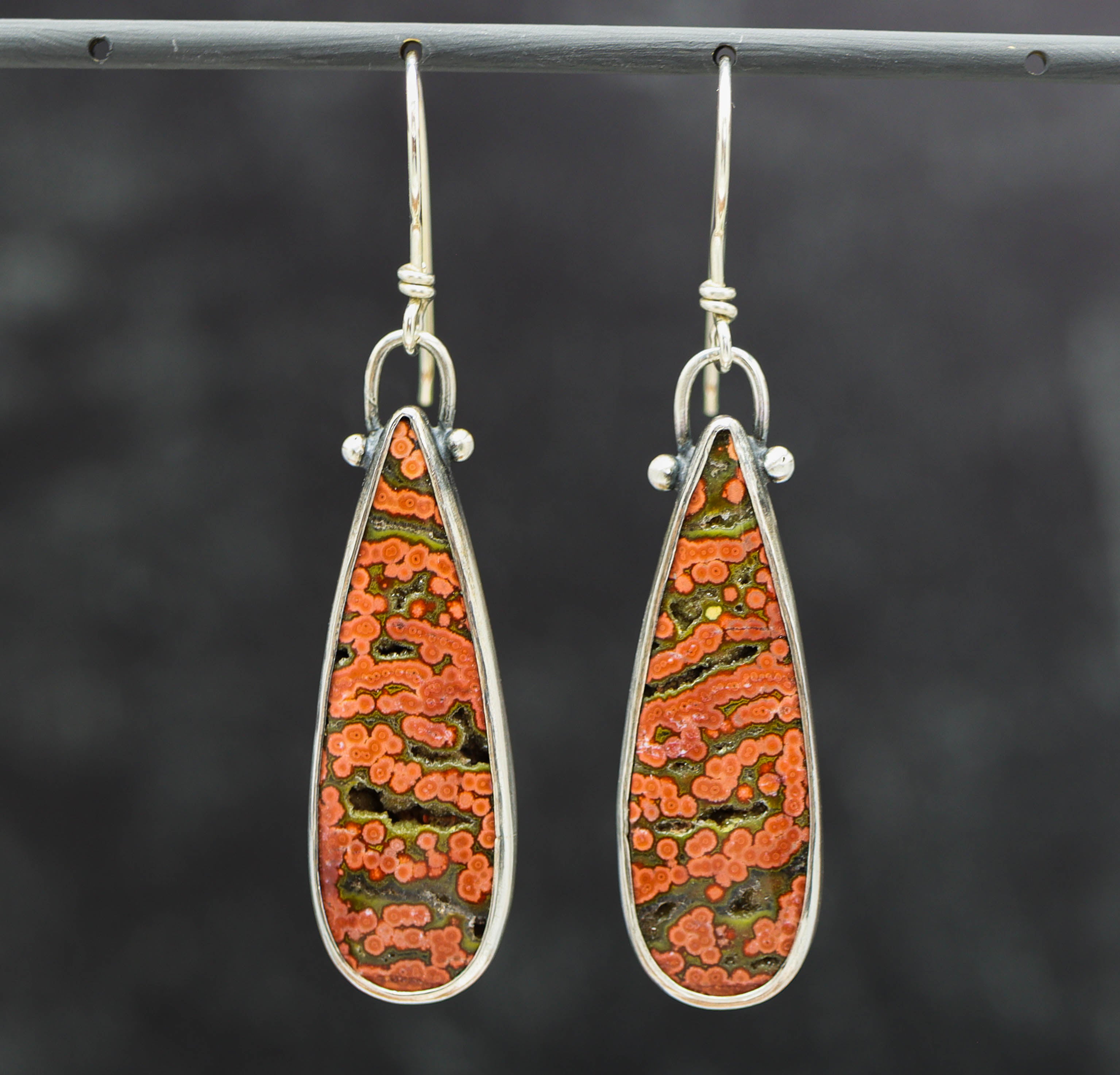 Orbicular Jasper Dangle Earrings Sterling Silver