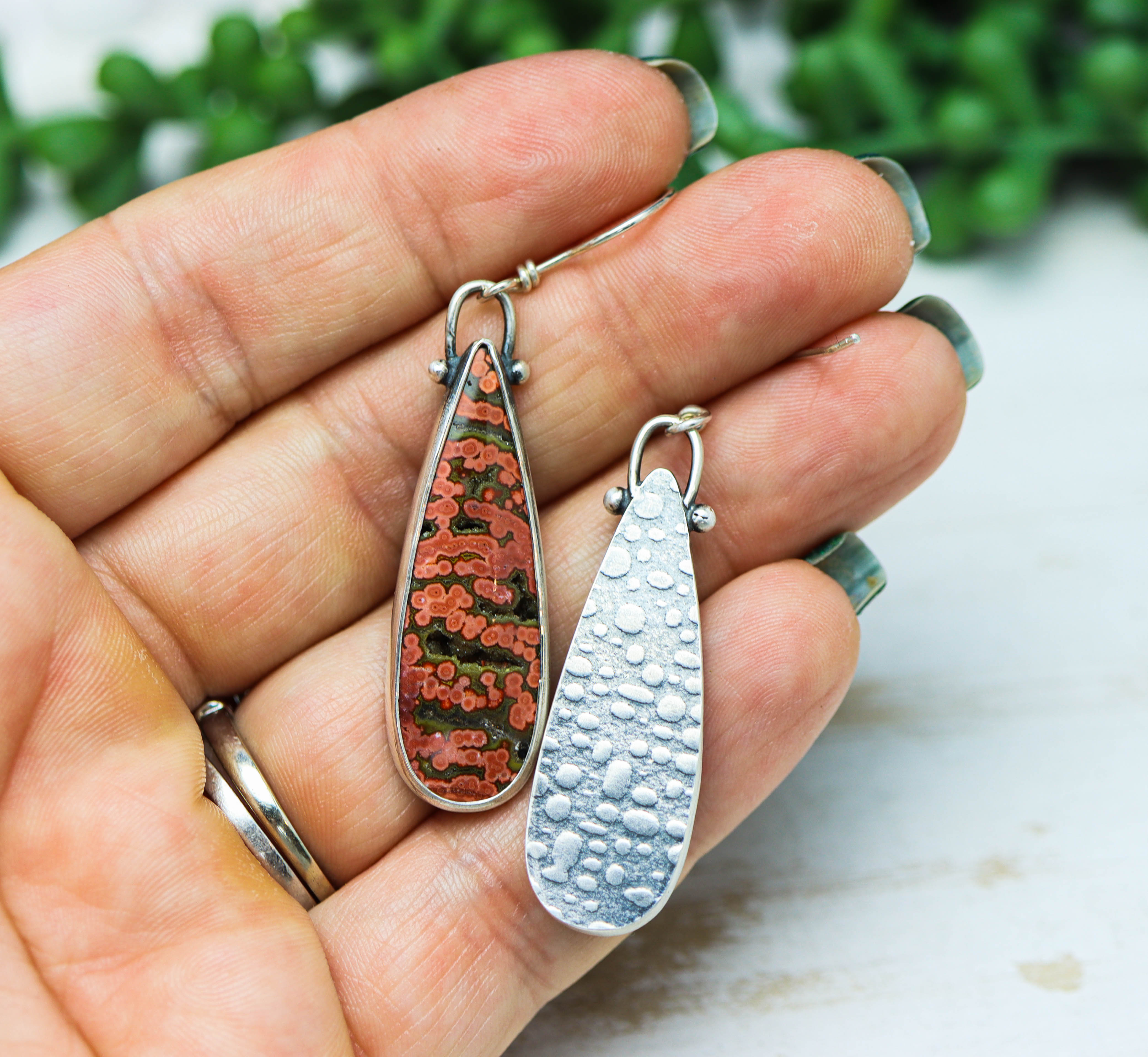Orbicular Jasper Dangle Earrings Sterling Silver