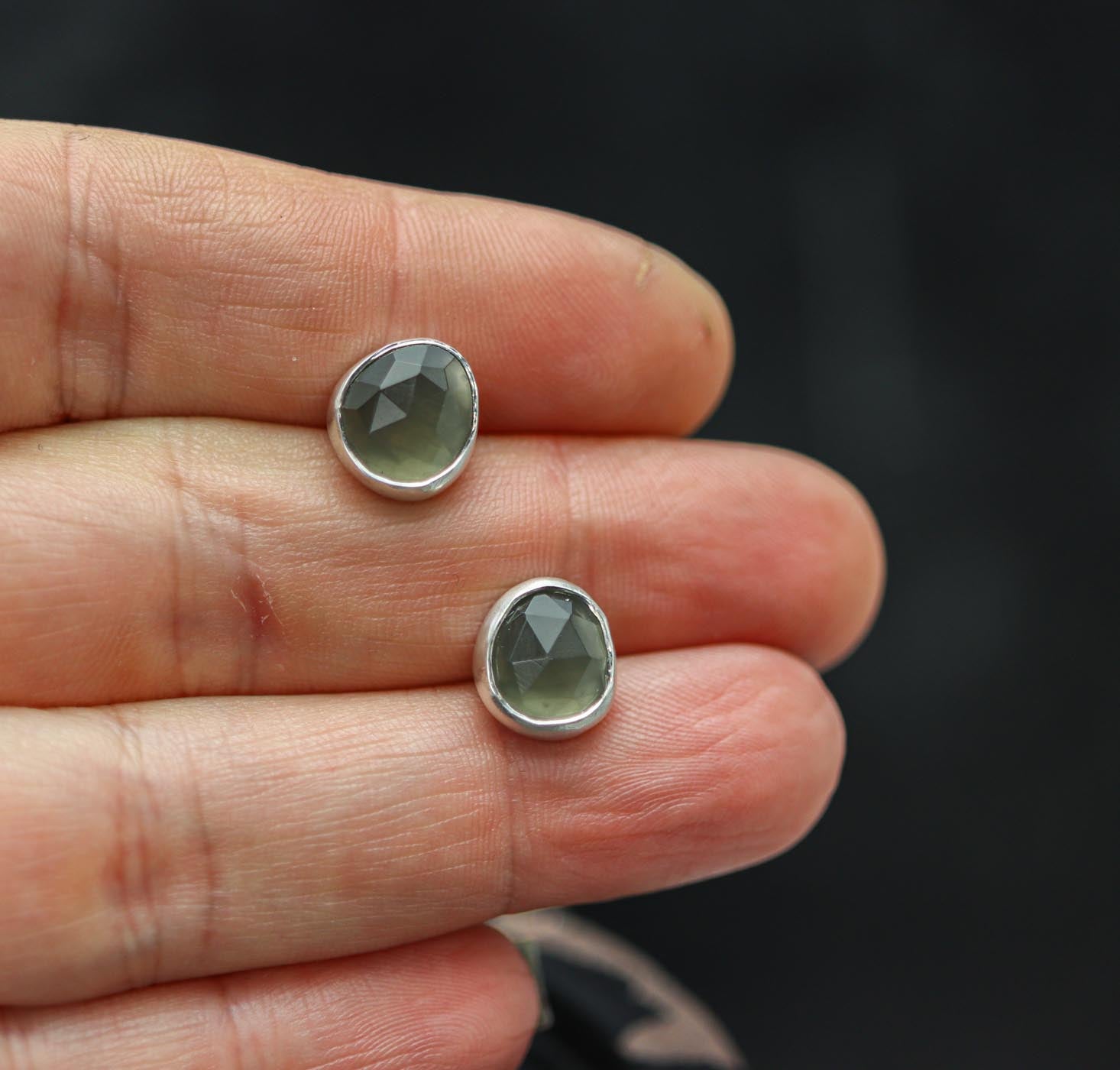 Grey Moonstone Stud Earrings Sterling Silver