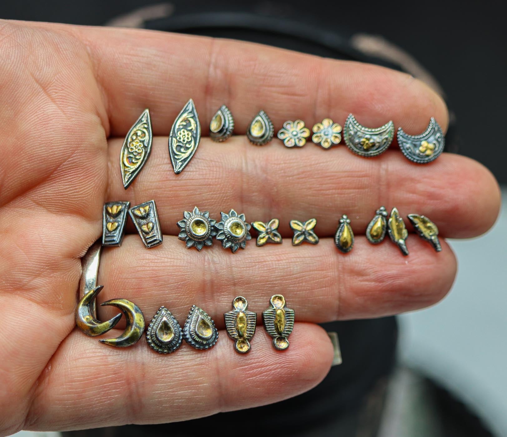 Flower Stud Earrings in Sterling Silver and 24k Gold