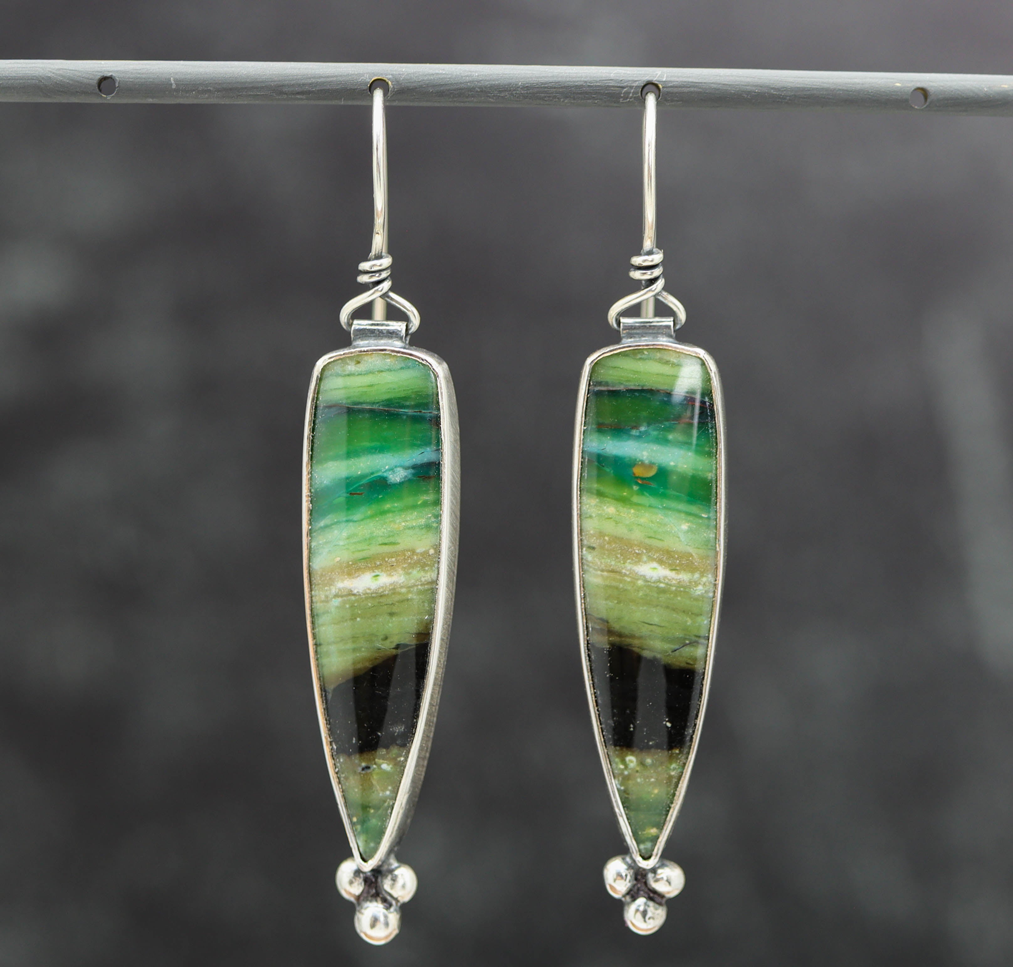 Opalized Petrified Wood Dangle Earrings Sterling Silver