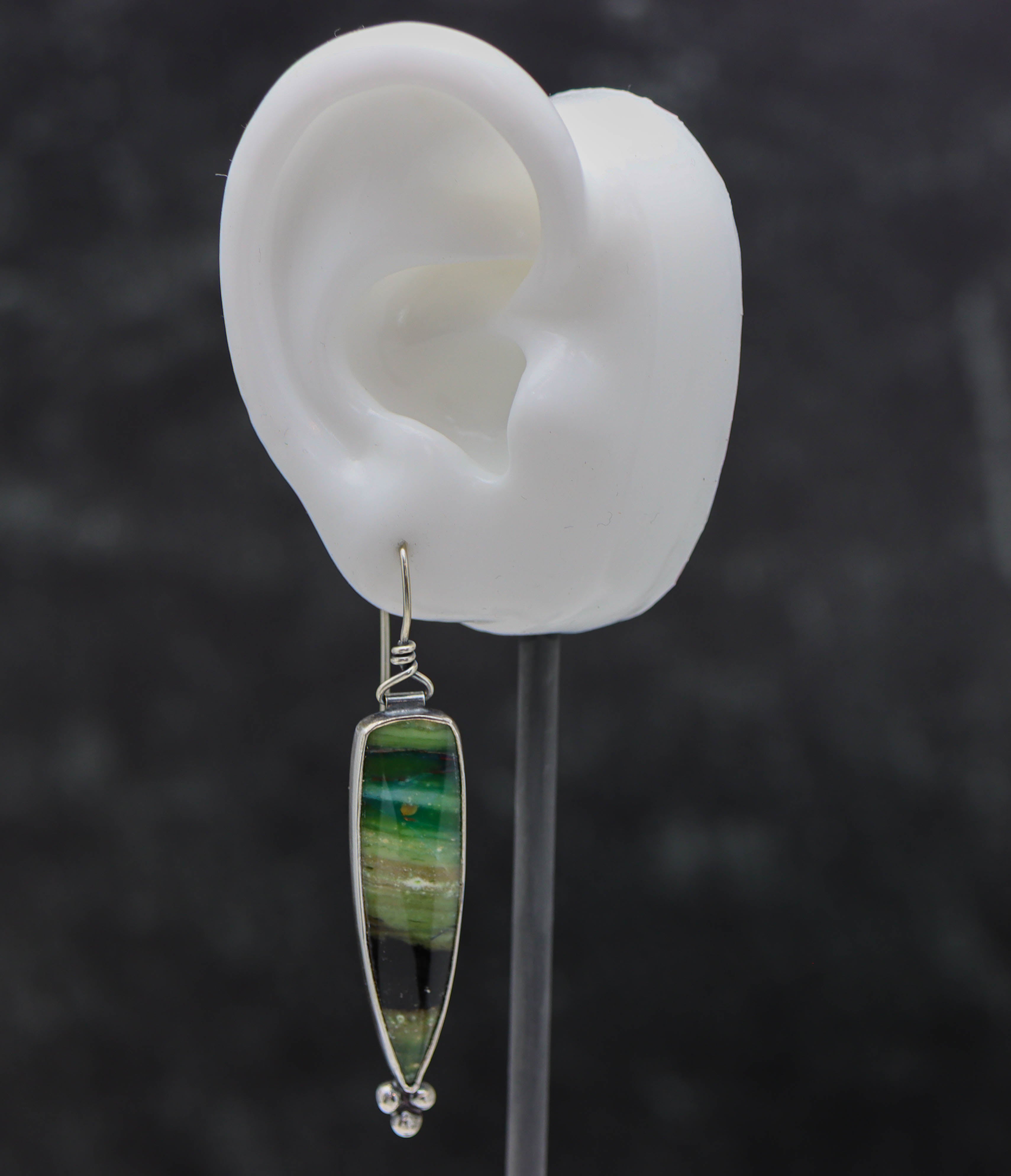 Opalized Petrified Wood Dangle Earrings Sterling Silver