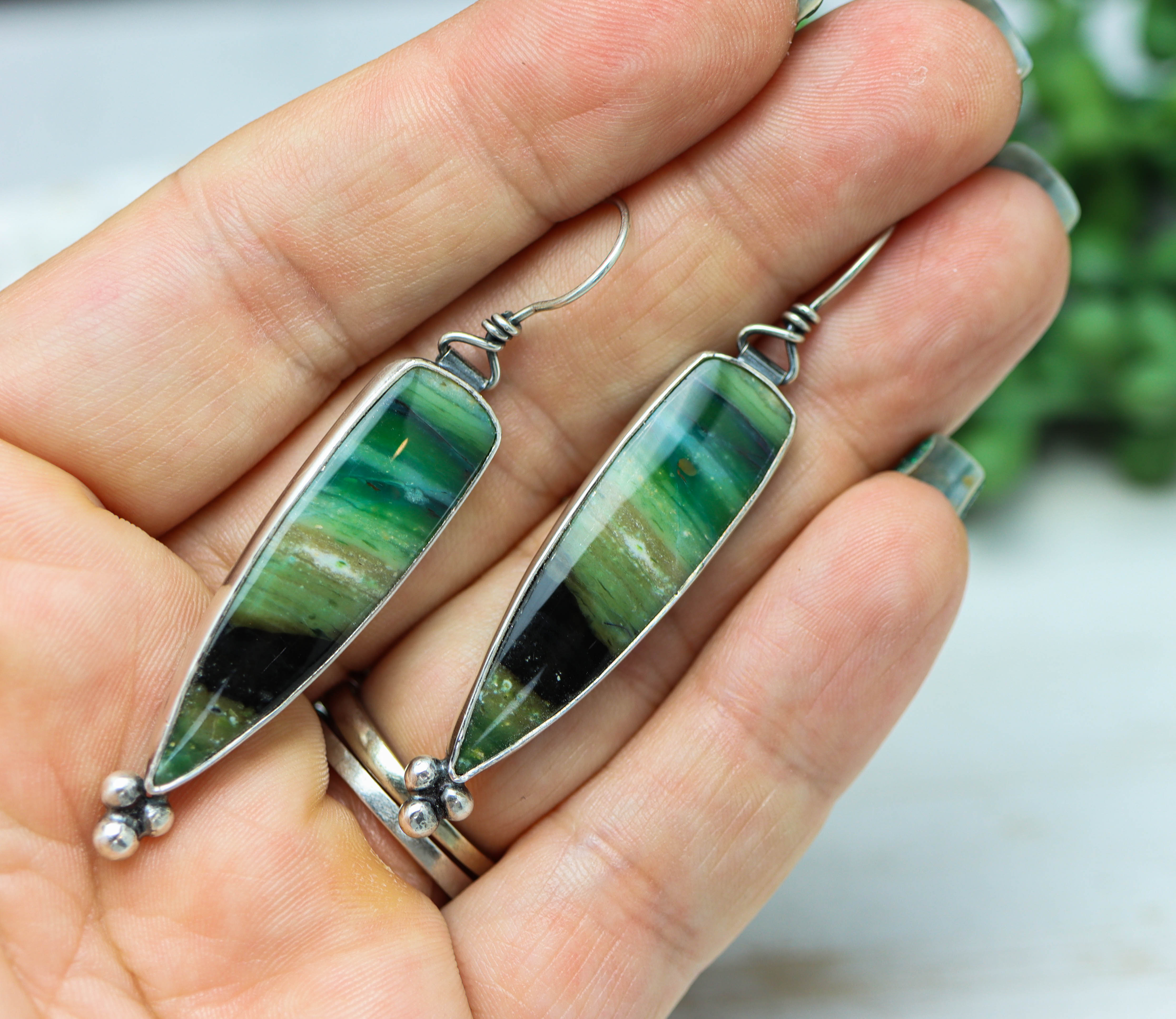 Opalized Petrified Wood Dangle Earrings Sterling Silver