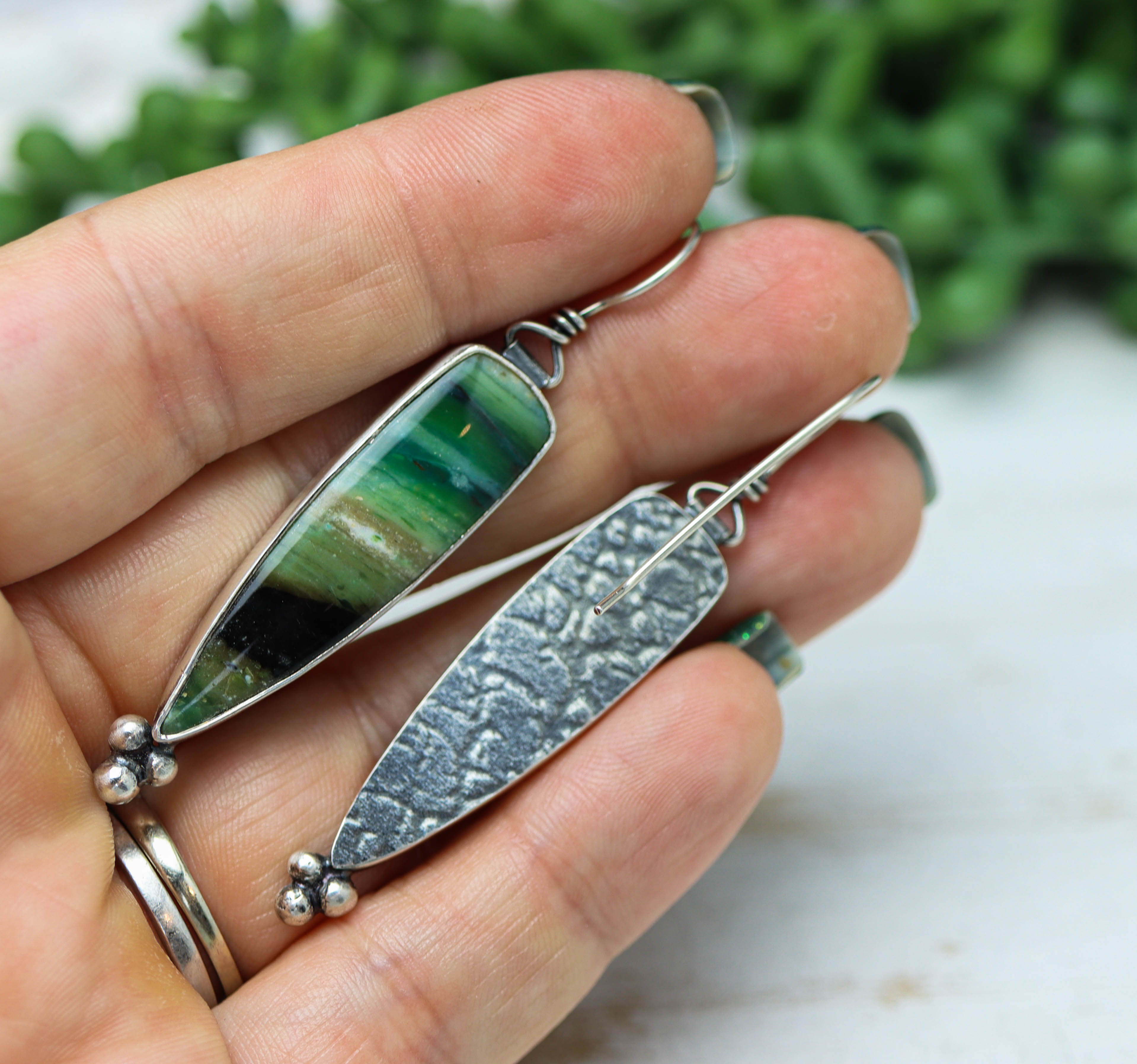 Opalized Petrified Wood Dangle Earrings Sterling Silver