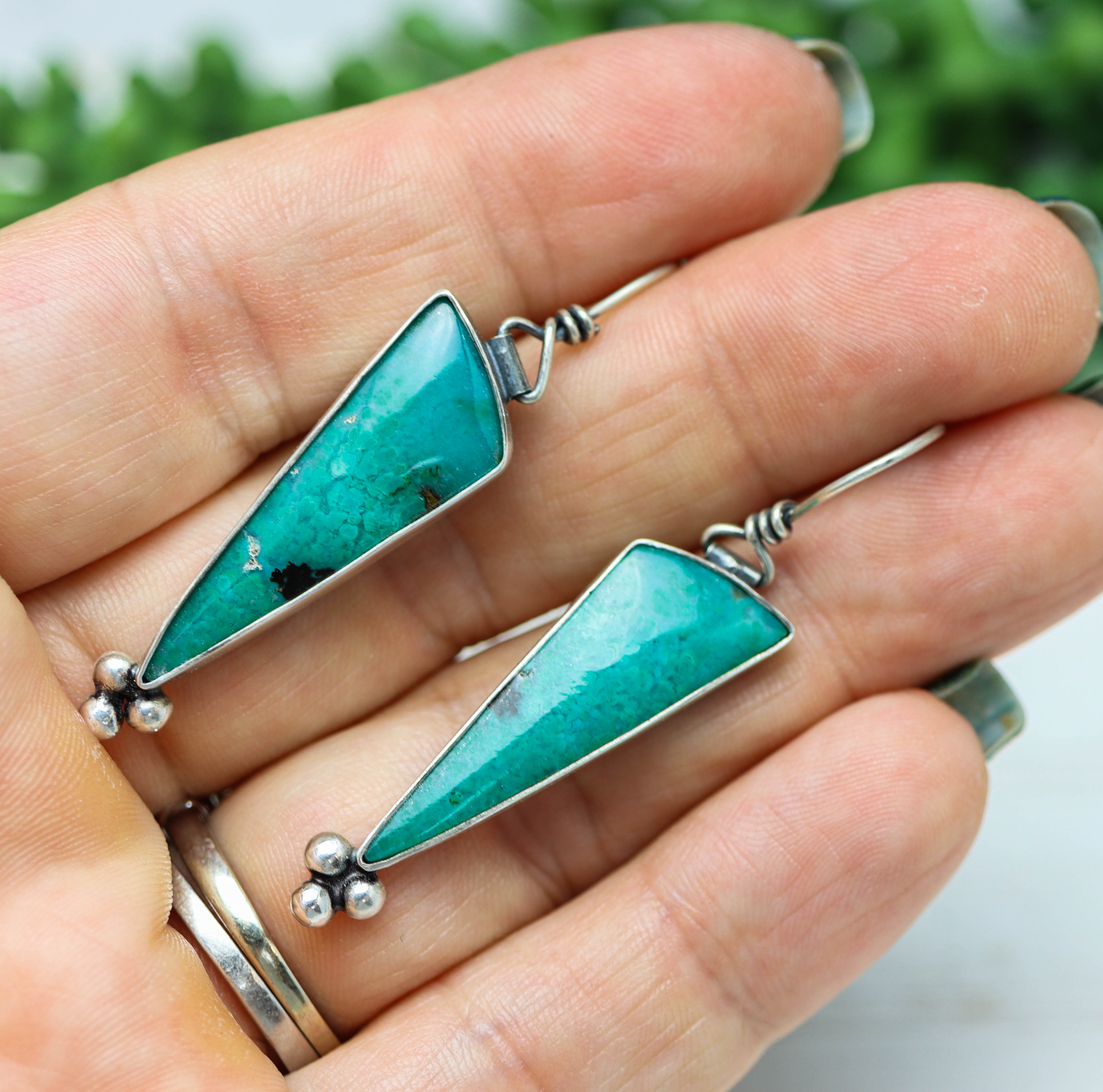 Powderfall Chrysocolla & Tenorite Dangle Earrings Sterling Silver