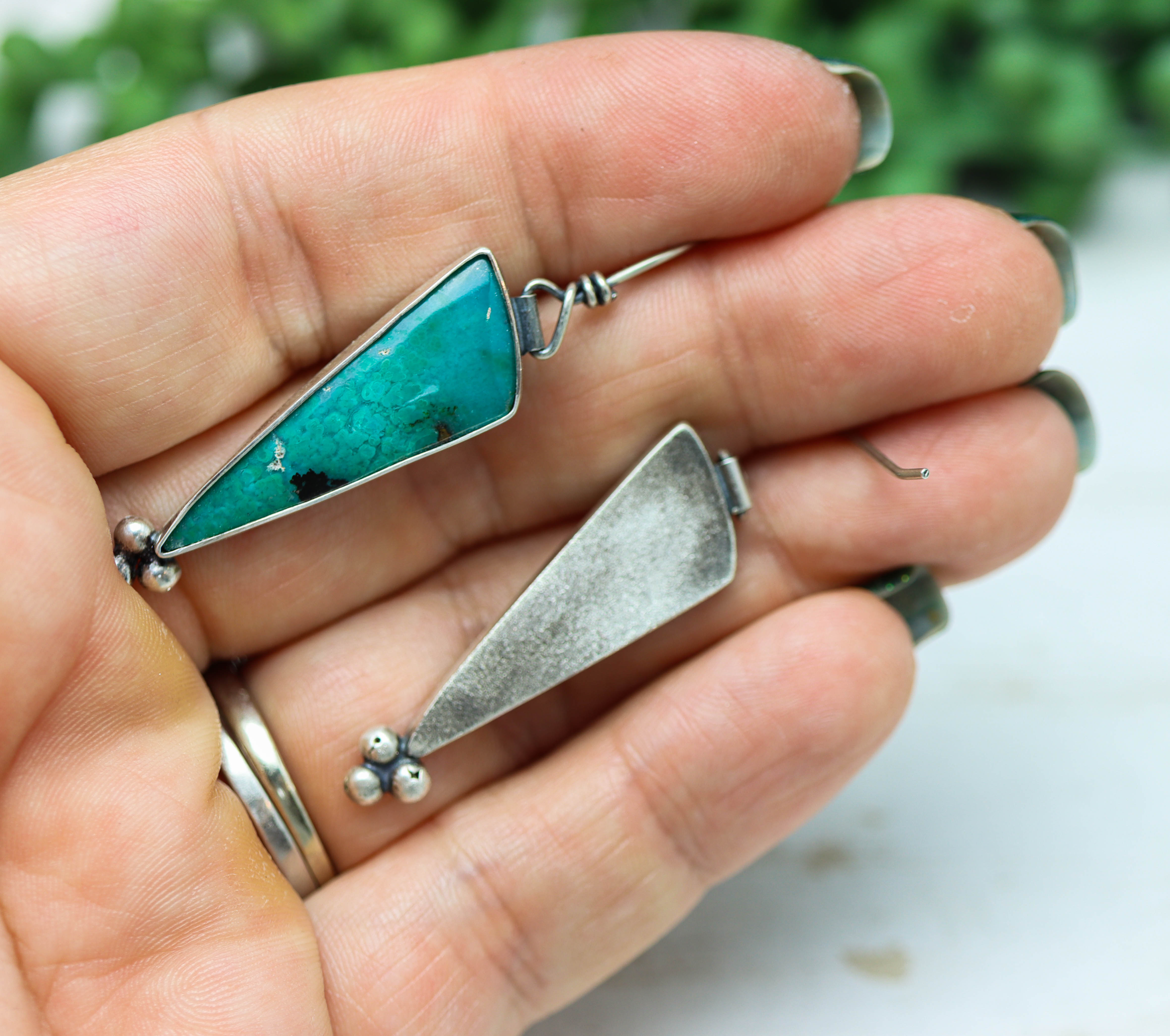 Powderfall Chrysocolla & Tenorite Dangle Earrings Sterling Silver