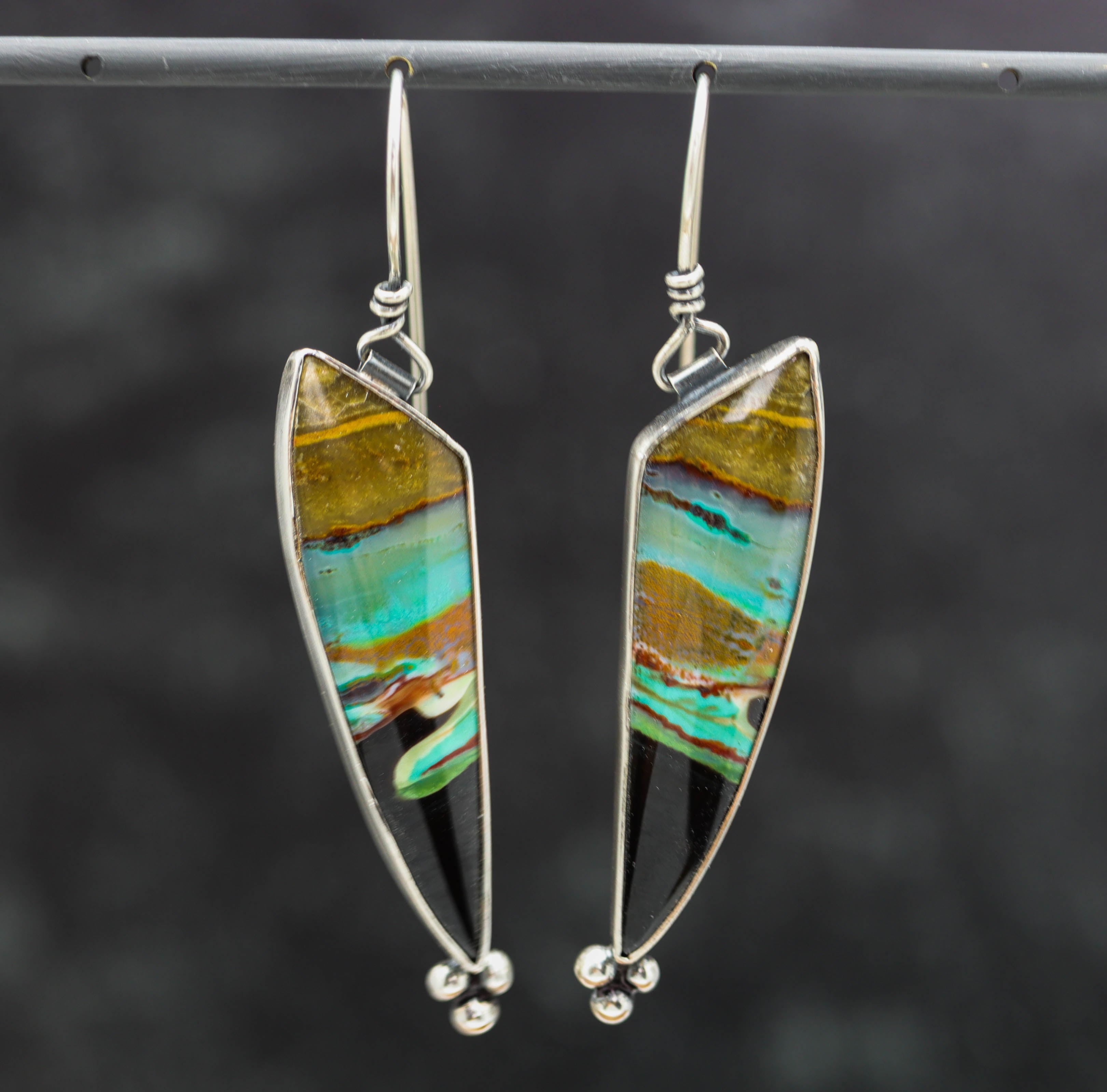 Opalized Petrified Wood Dangle Earrings Sterling Silver