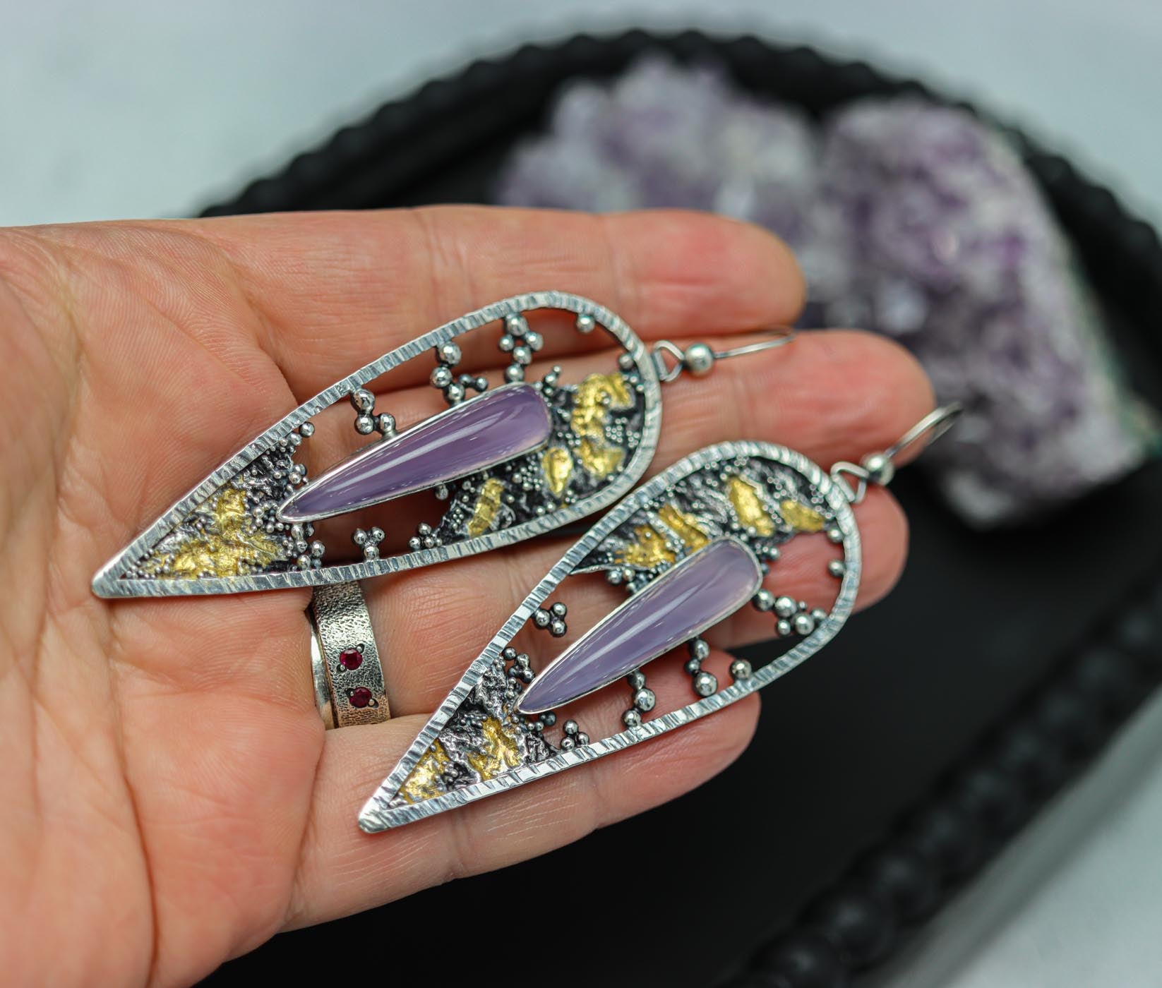 Lavender Chalcedony Talon Earrings