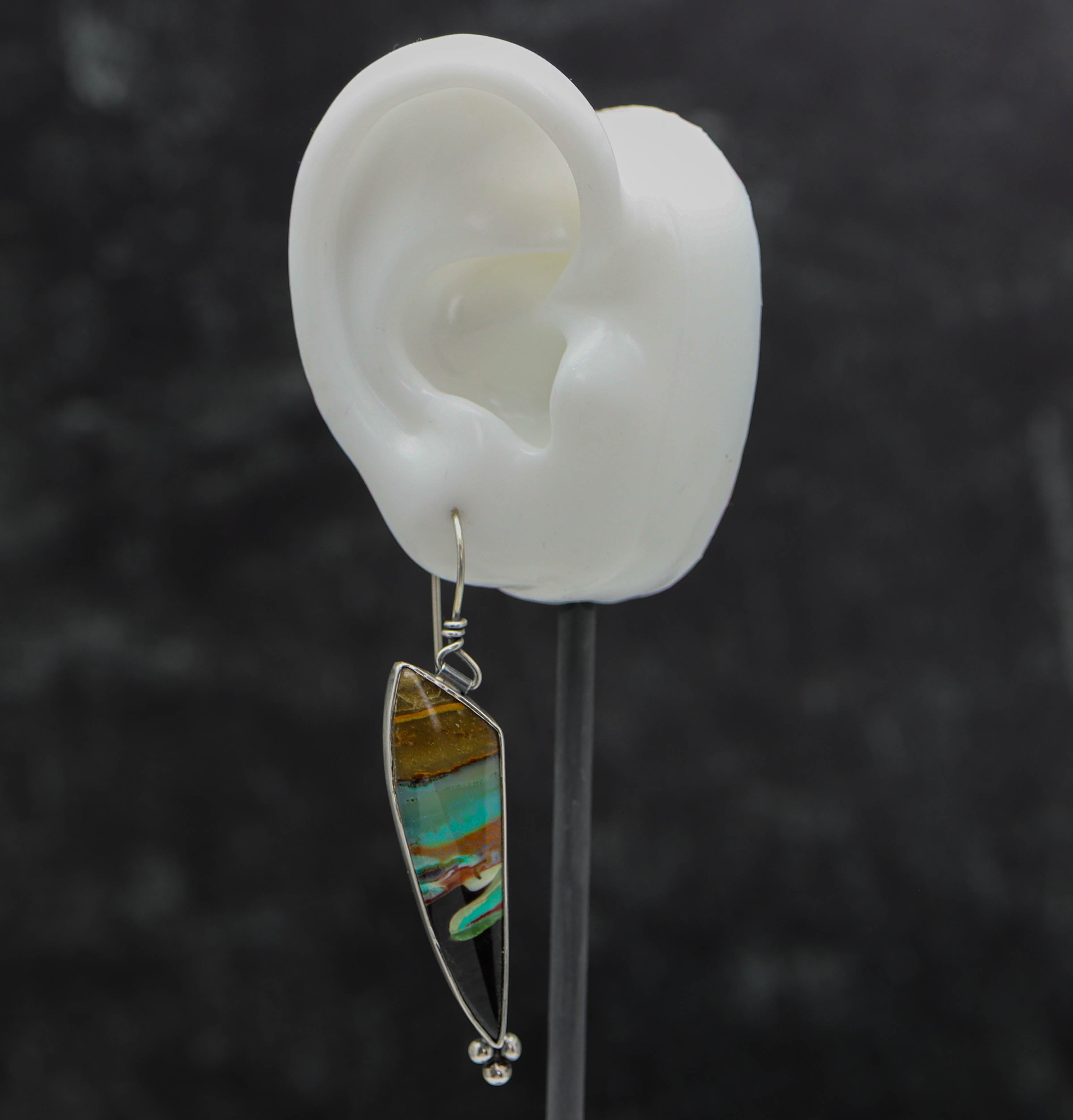 Opalized Petrified Wood Dangle Earrings Sterling Silver