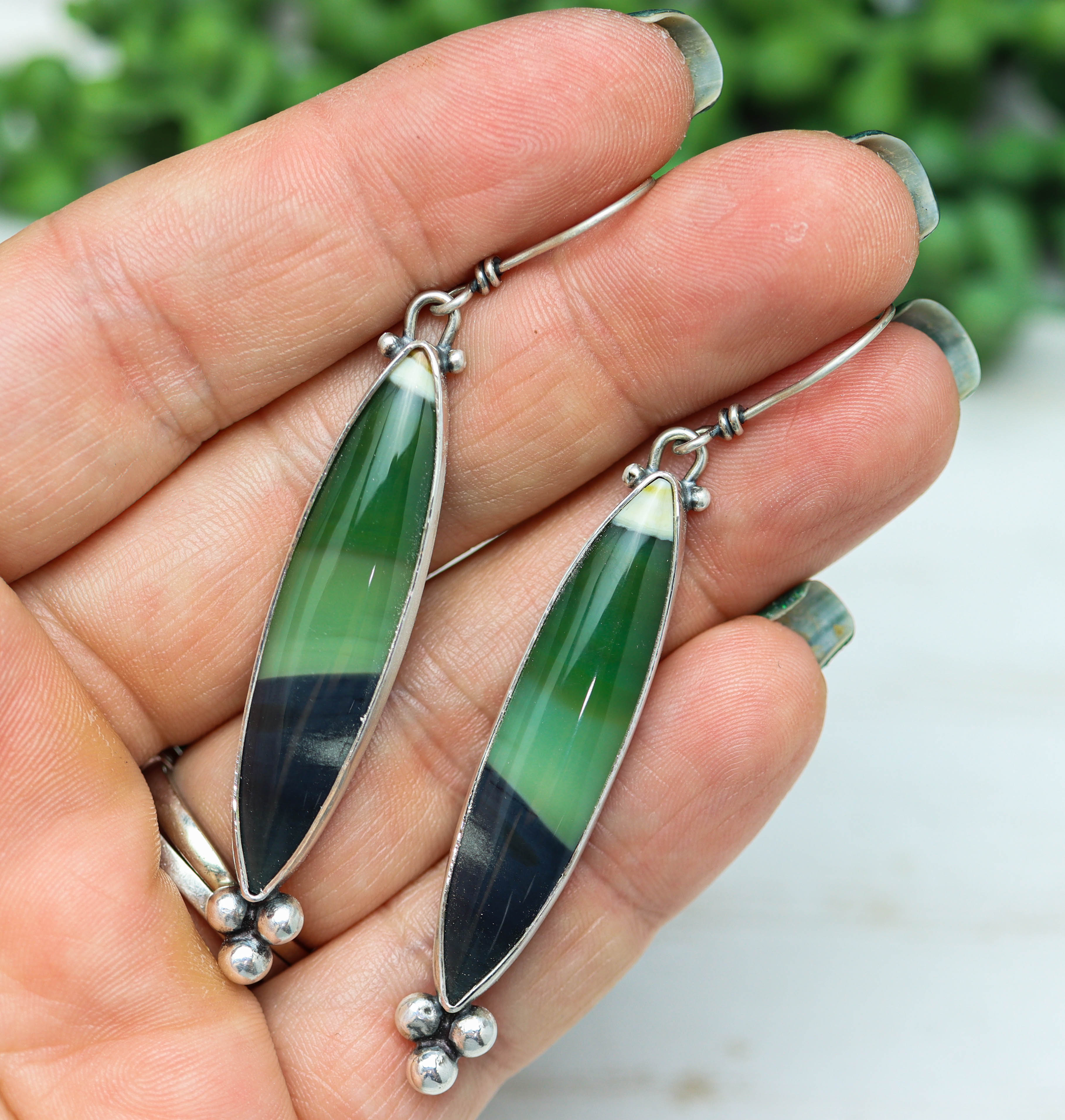 Opalized Petrified Wood Dangle Earrings Sterling Silver