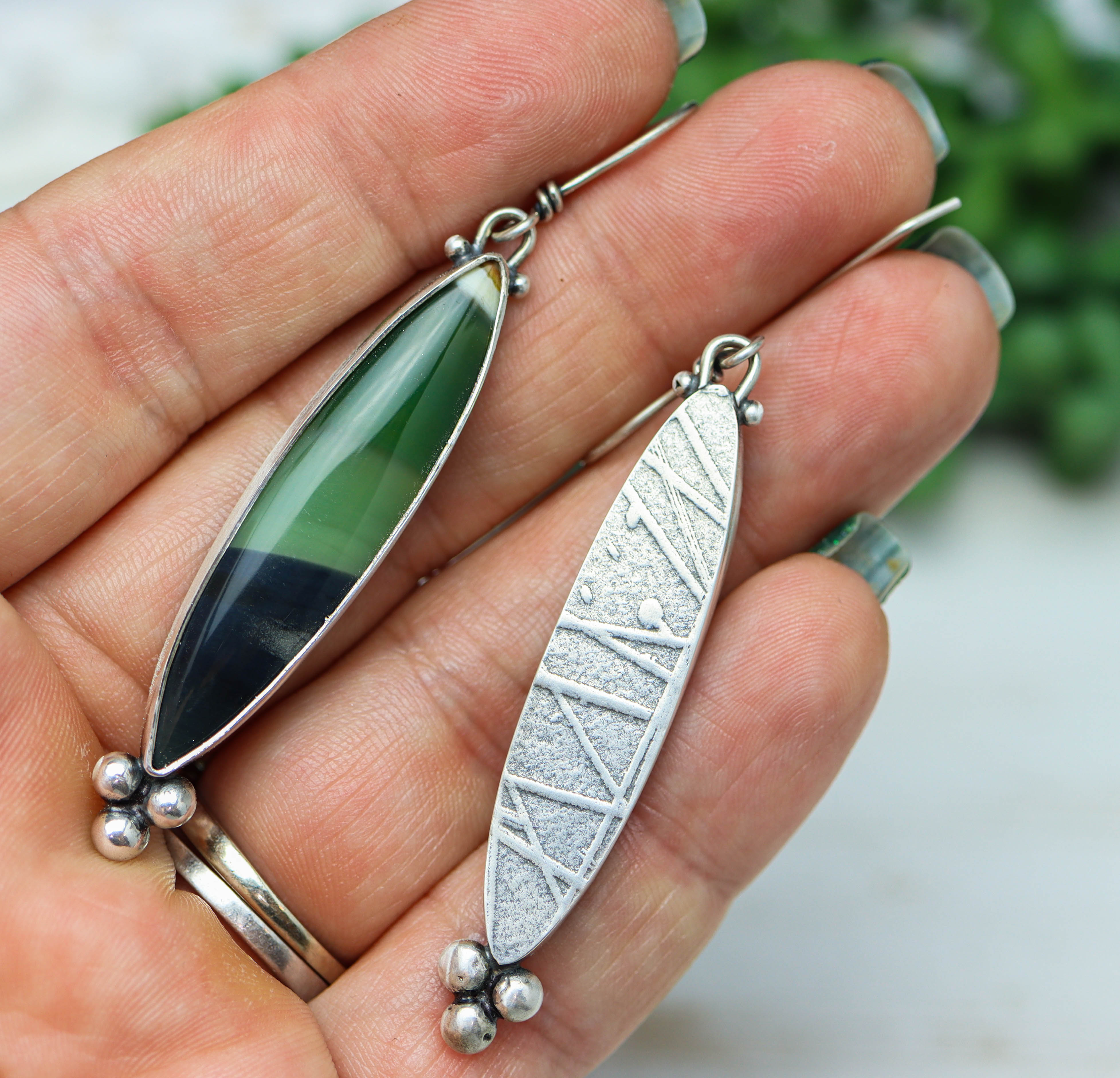 Opalized Petrified Wood Dangle Earrings Sterling Silver
