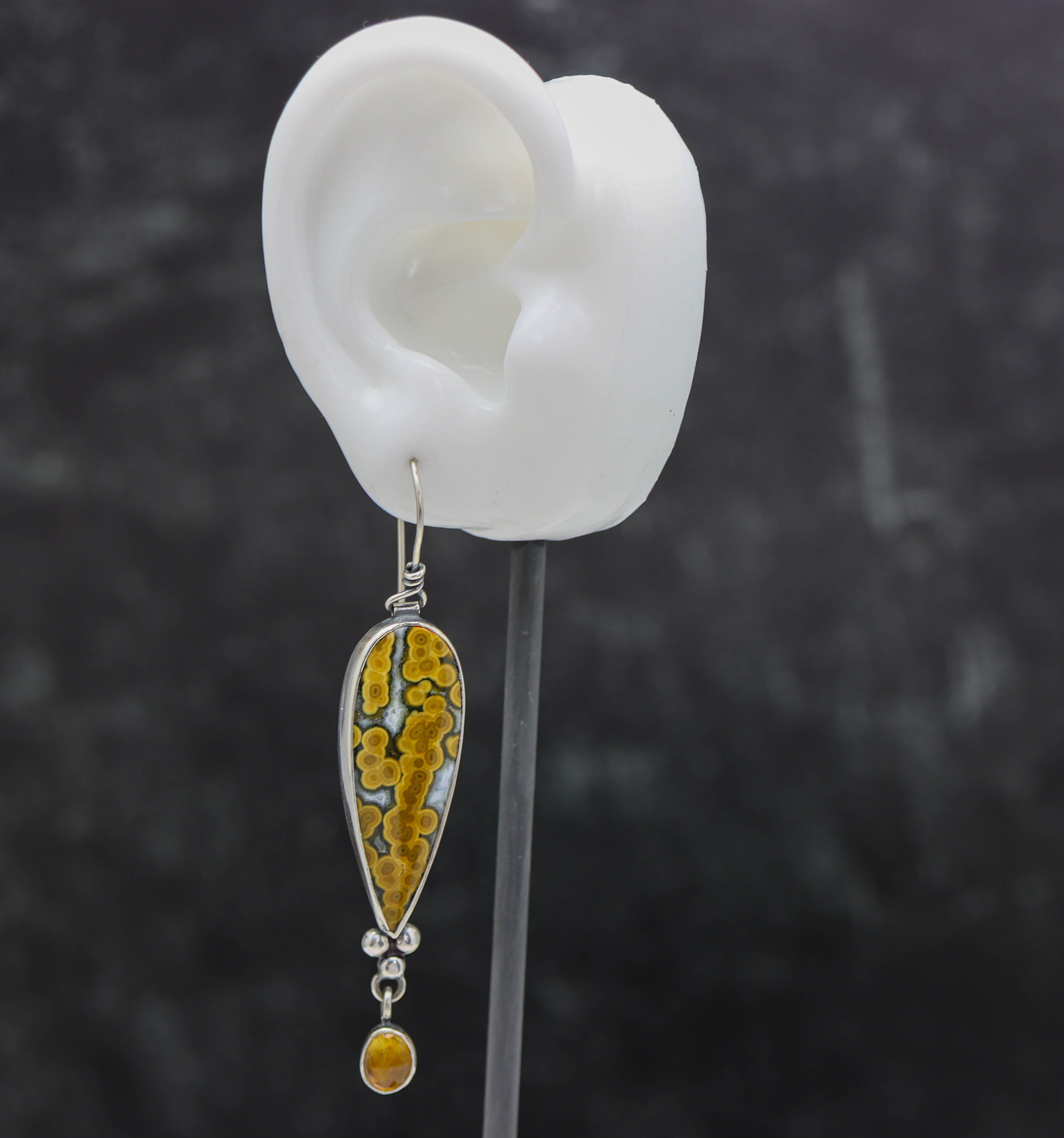 Orbicular Jasper and Citrine Dangle Earrings Sterling Silver