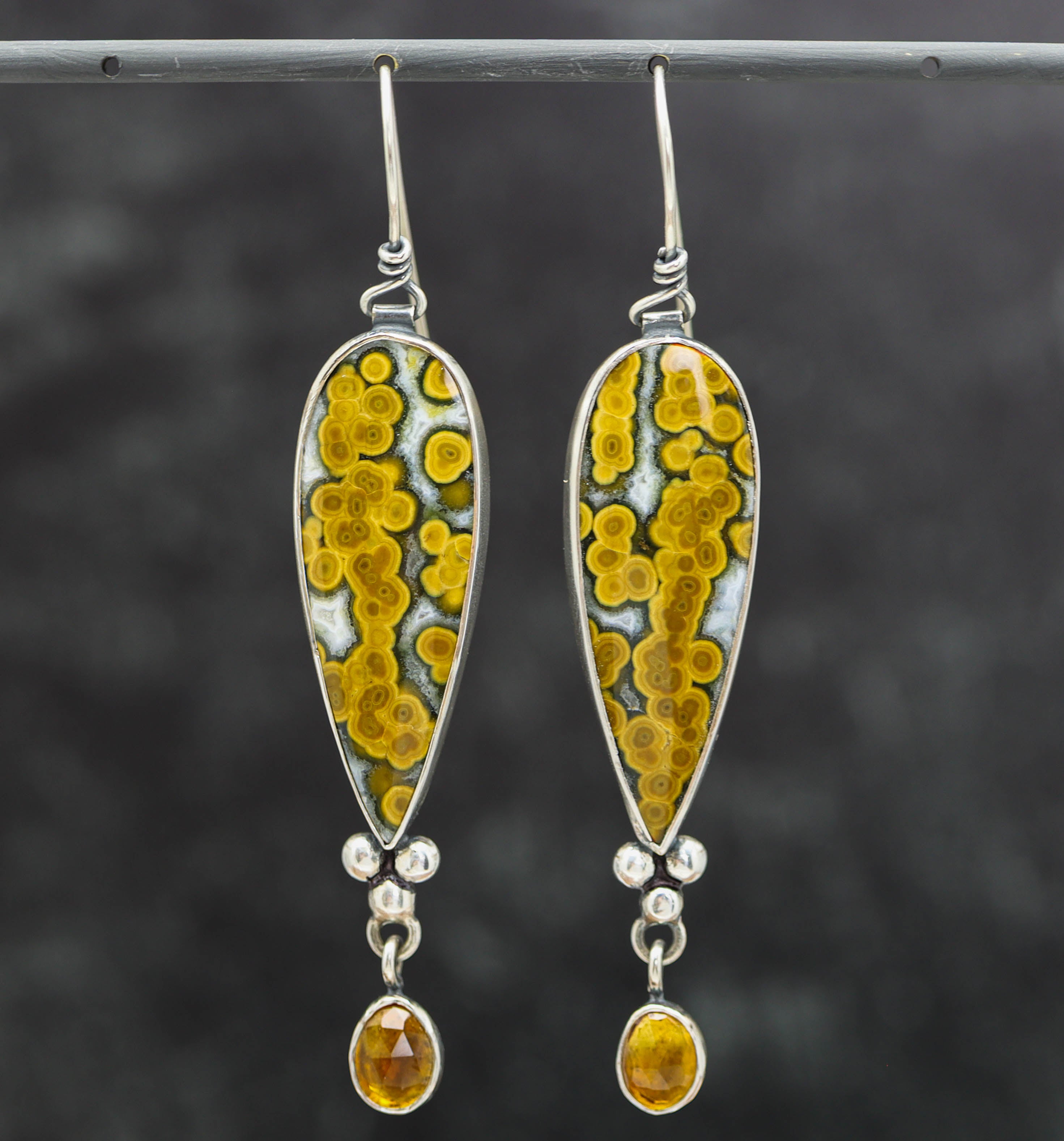 Orbicular Jasper and Citrine Dangle Earrings Sterling Silver