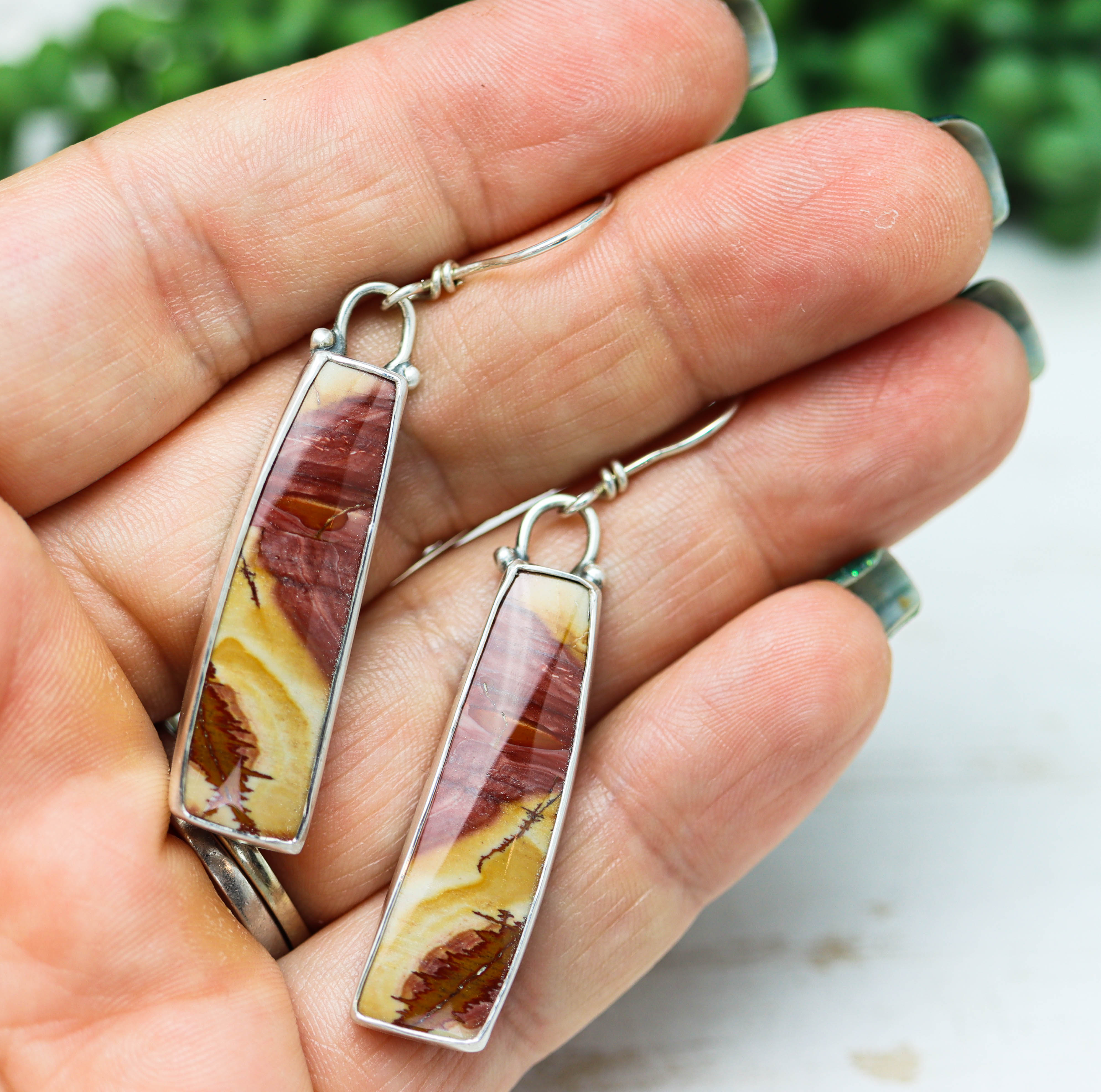 Red Falcon Jasper Dangle Earrings Sterling Silver