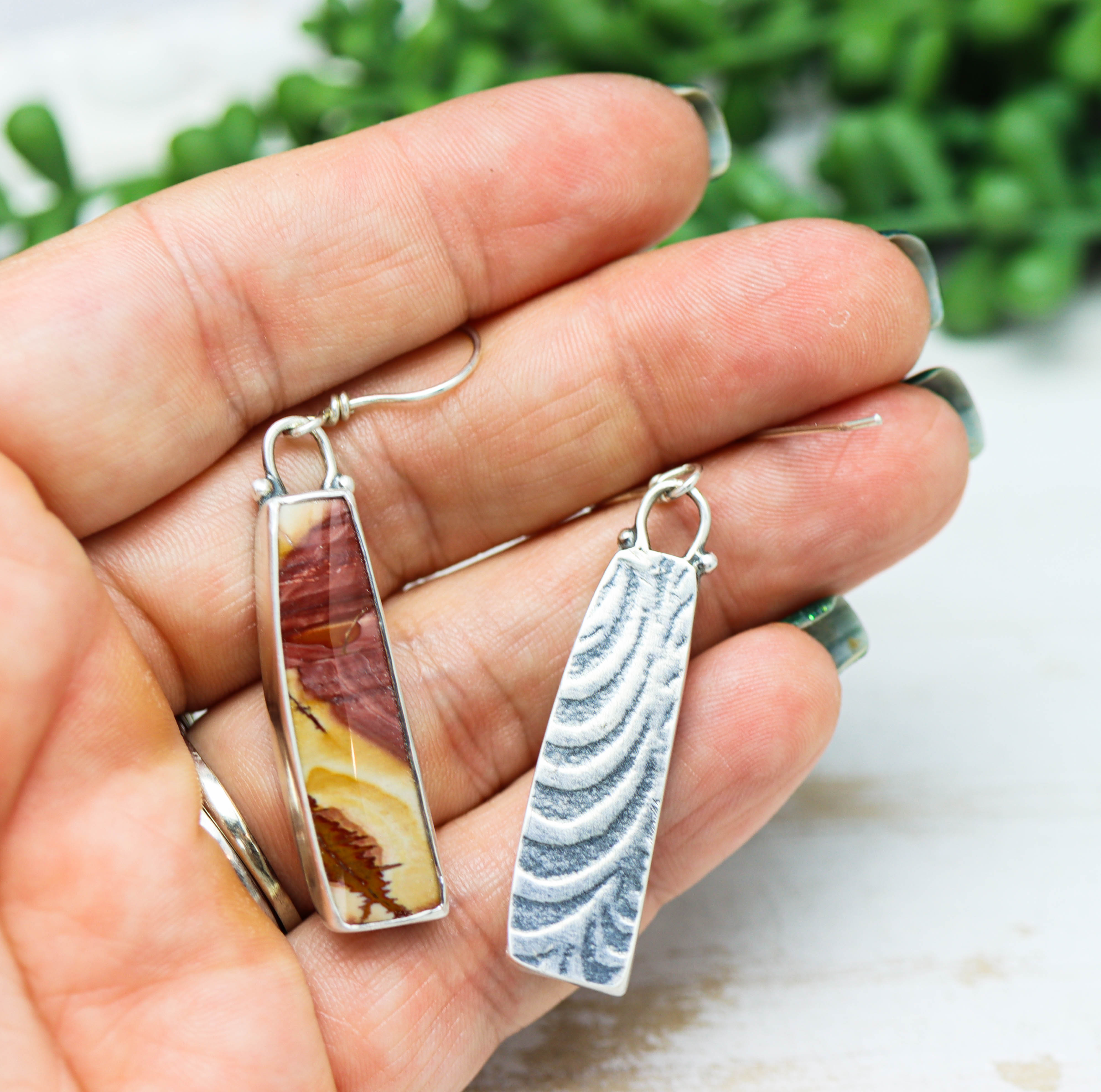Red Falcon Jasper Dangle Earrings Sterling Silver