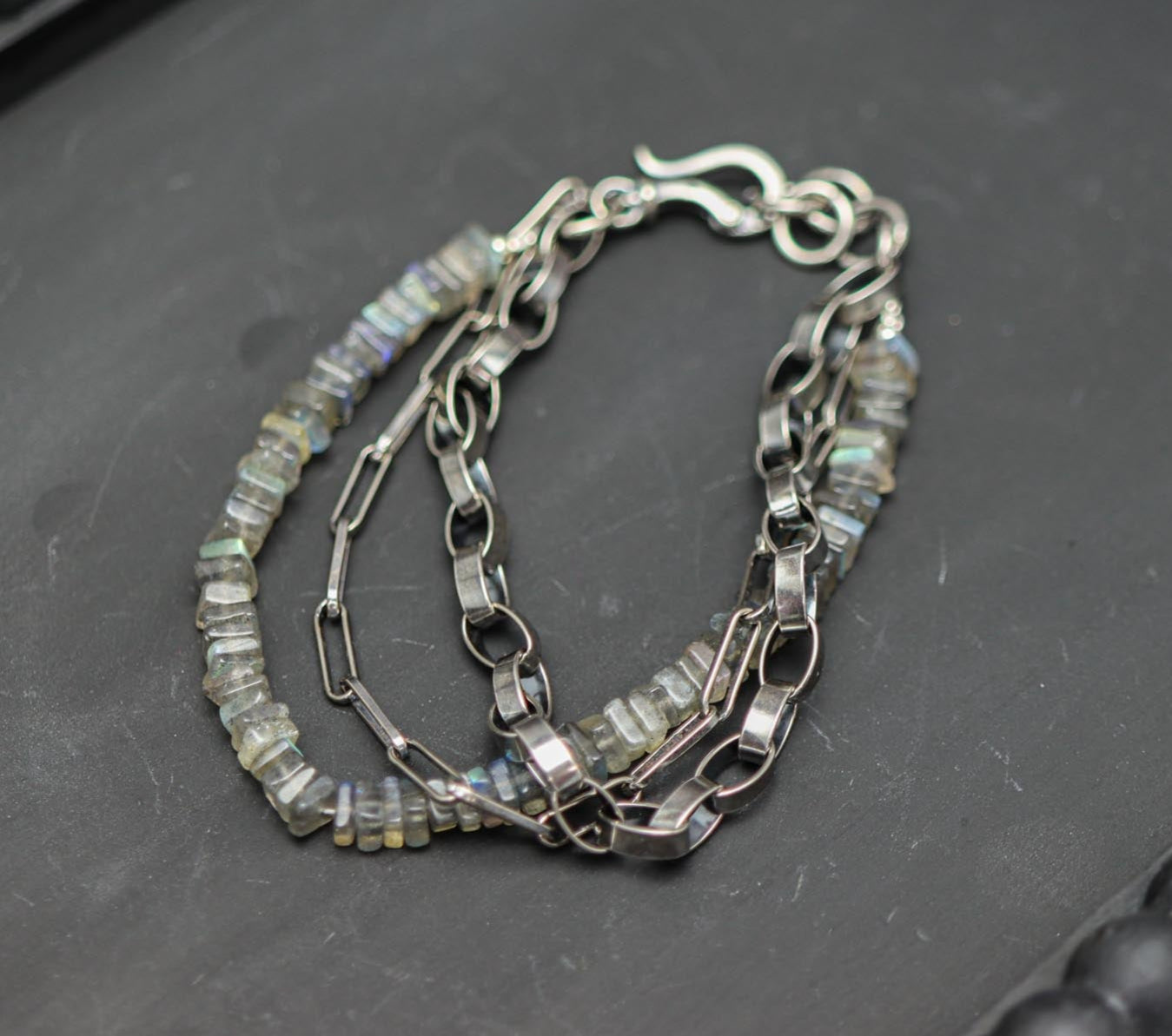 Flashy Labradorite Multi Strand Bracelet Sterling Silver