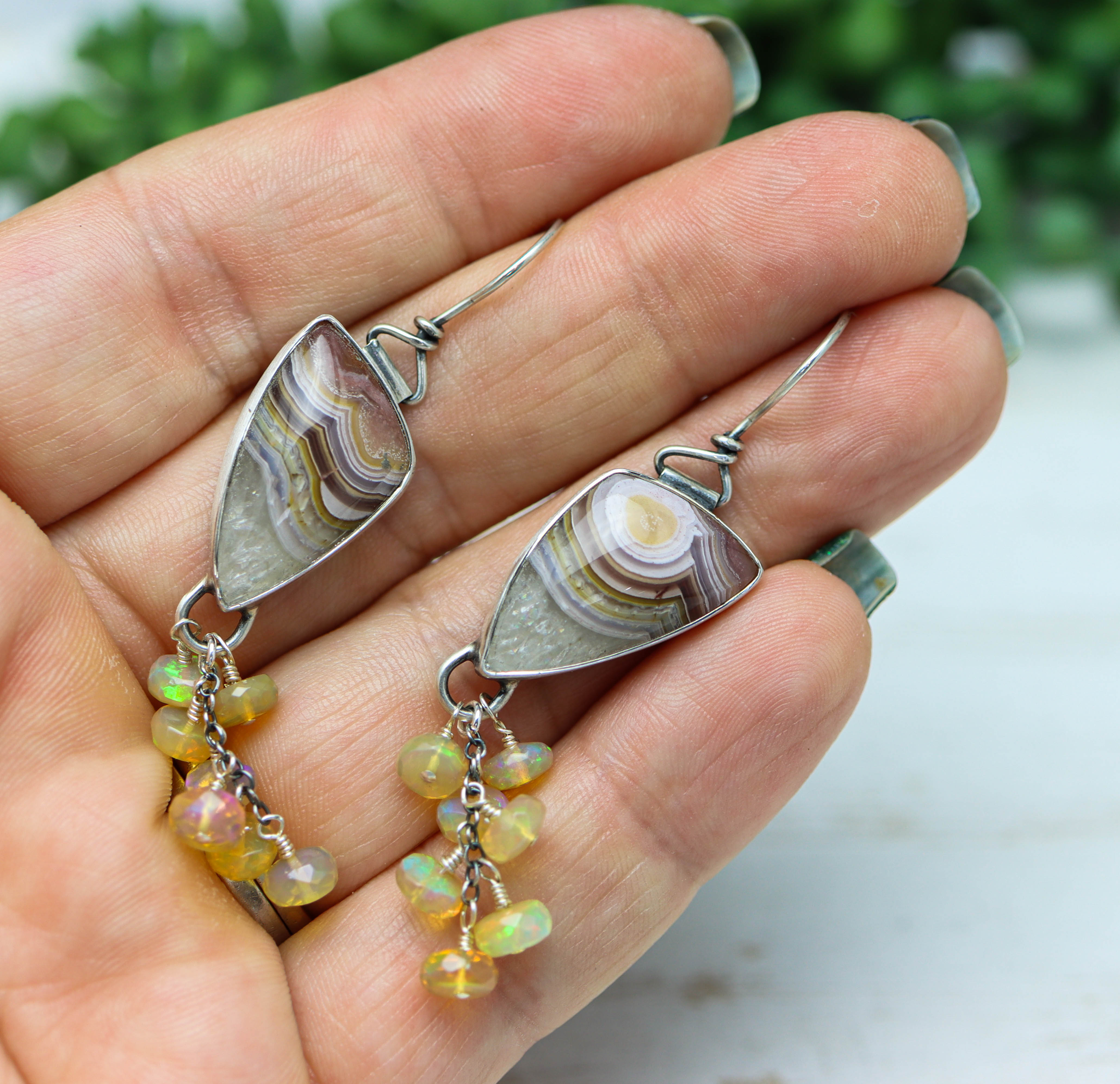 Laguna Agate & Ethiopian Opal Earrings Sterling Silver