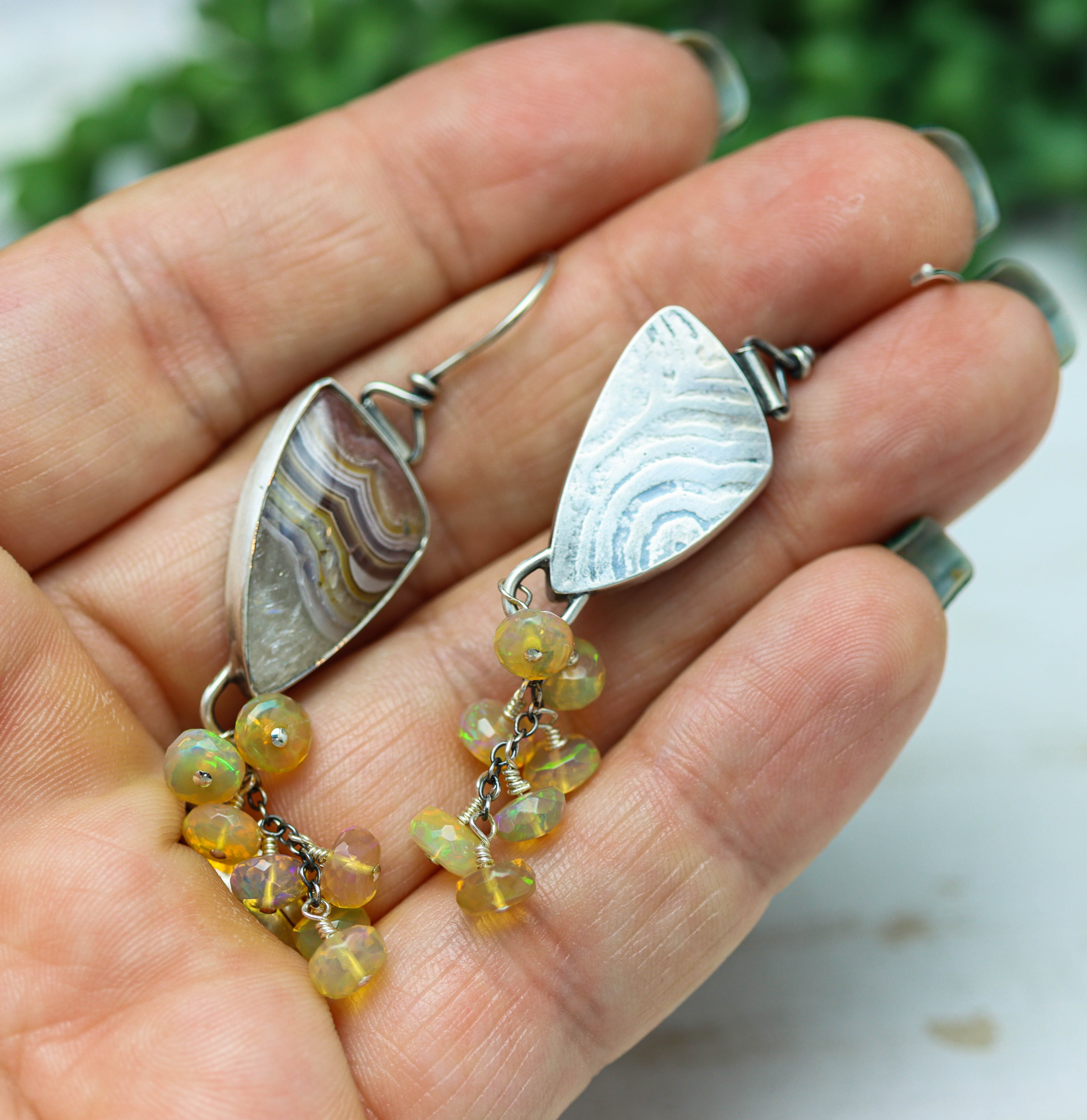 Laguna Agate & Ethiopian Opal Earrings Sterling Silver