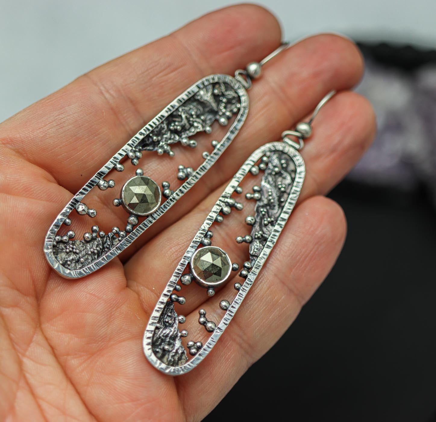 Pyrite Reticulation and Granulation Earrings