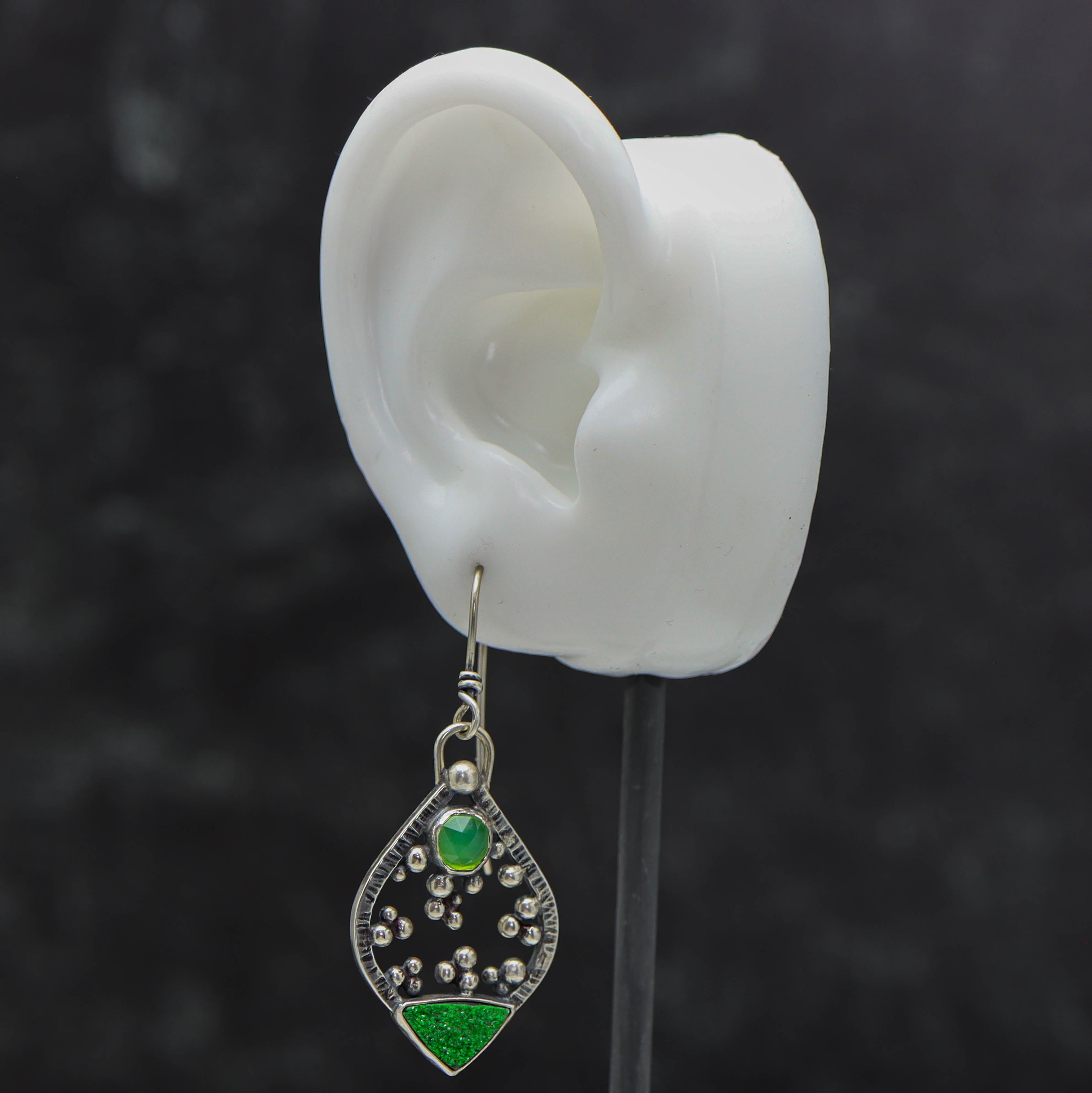 Chrysoprase and Uvarovite Garnet Earrings in Sterling Silver