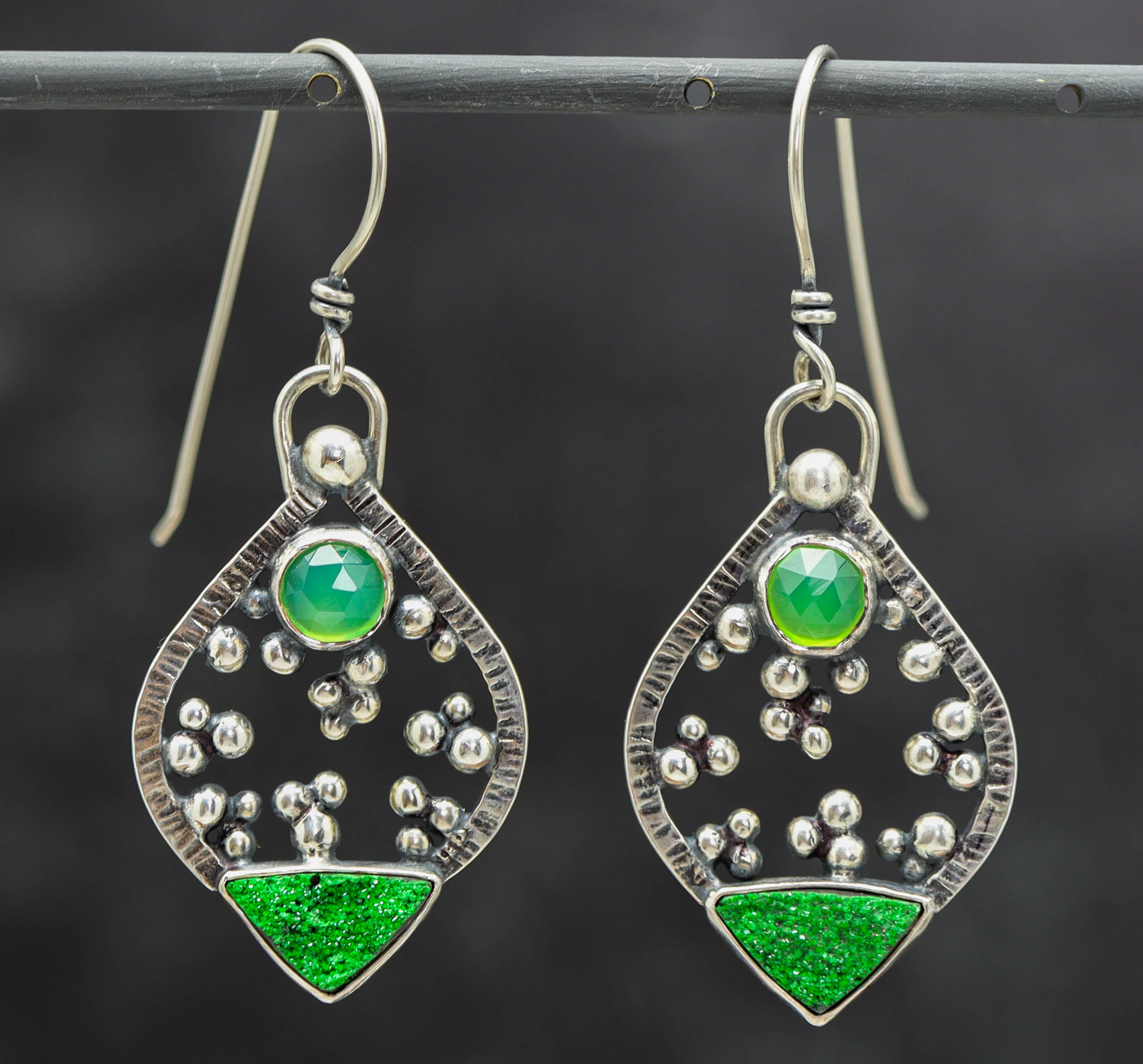 Chrysoprase and Uvarovite Garnet Earrings in Sterling Silver