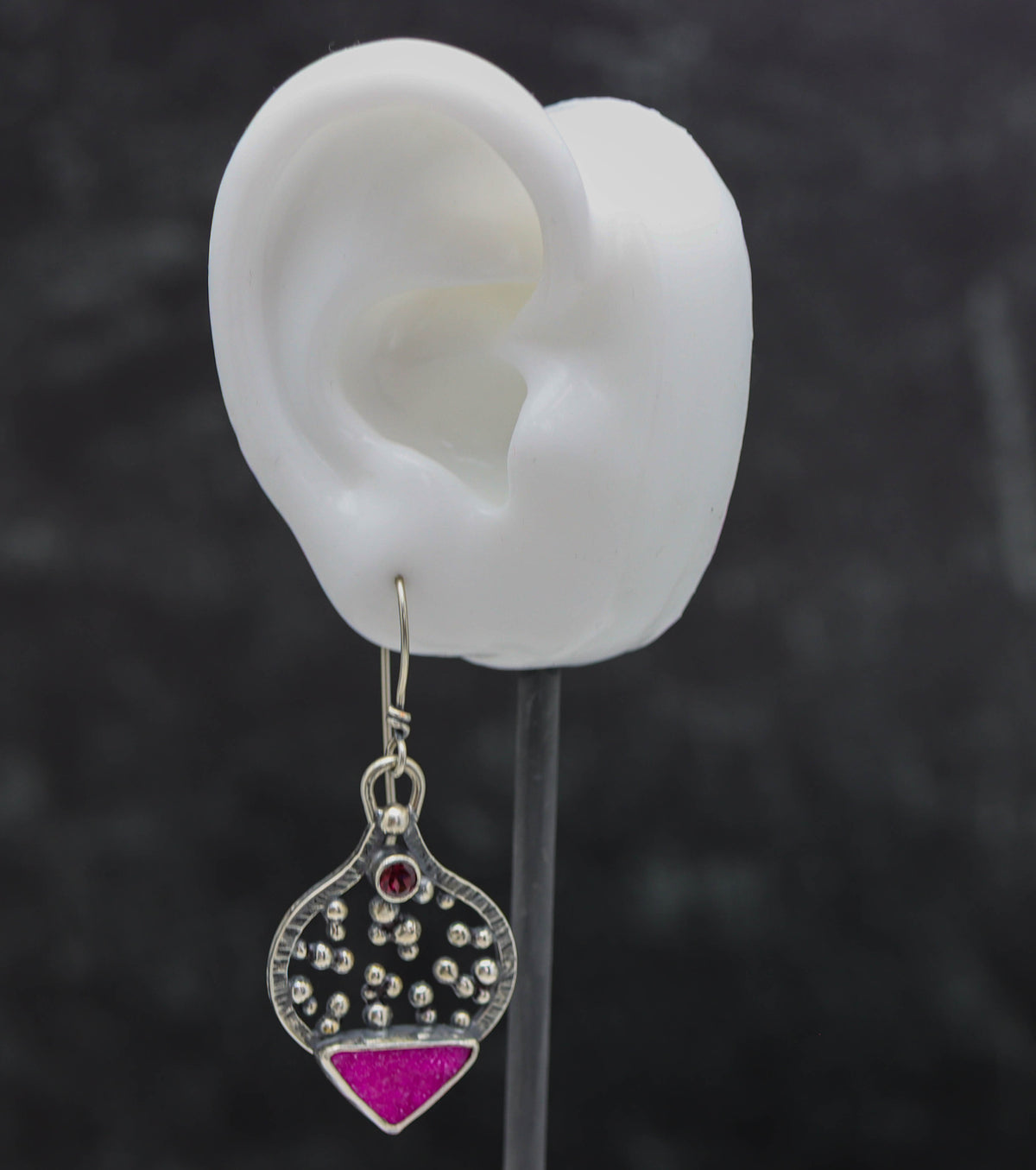 Cobalto Calcite and Rhodolite Garnet Sterling Silver Dangle Earrings