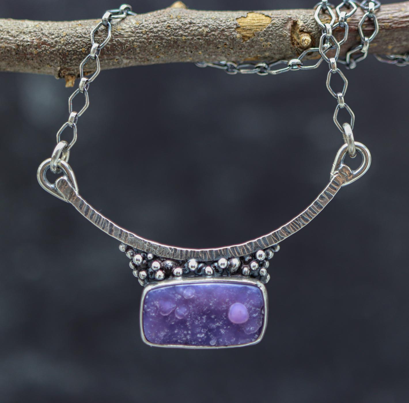 Grape Agate Pendant Sterling Silver One Of a Kind Gemstone Necklace