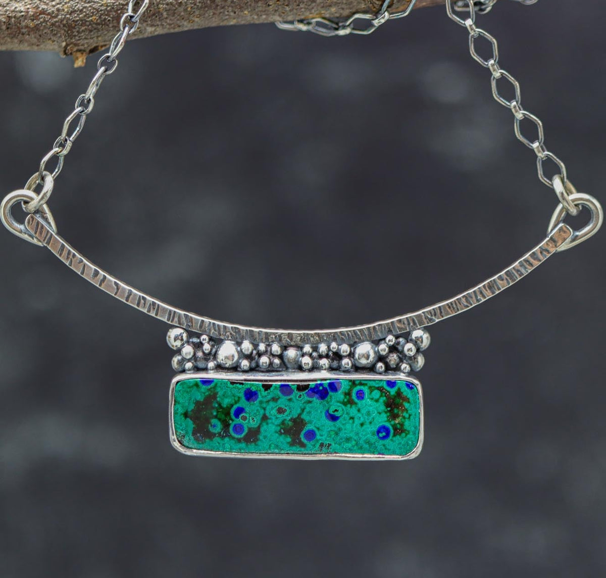 Azurite Malachite Sterling Silver One Of a Kind Gemstone Necklace