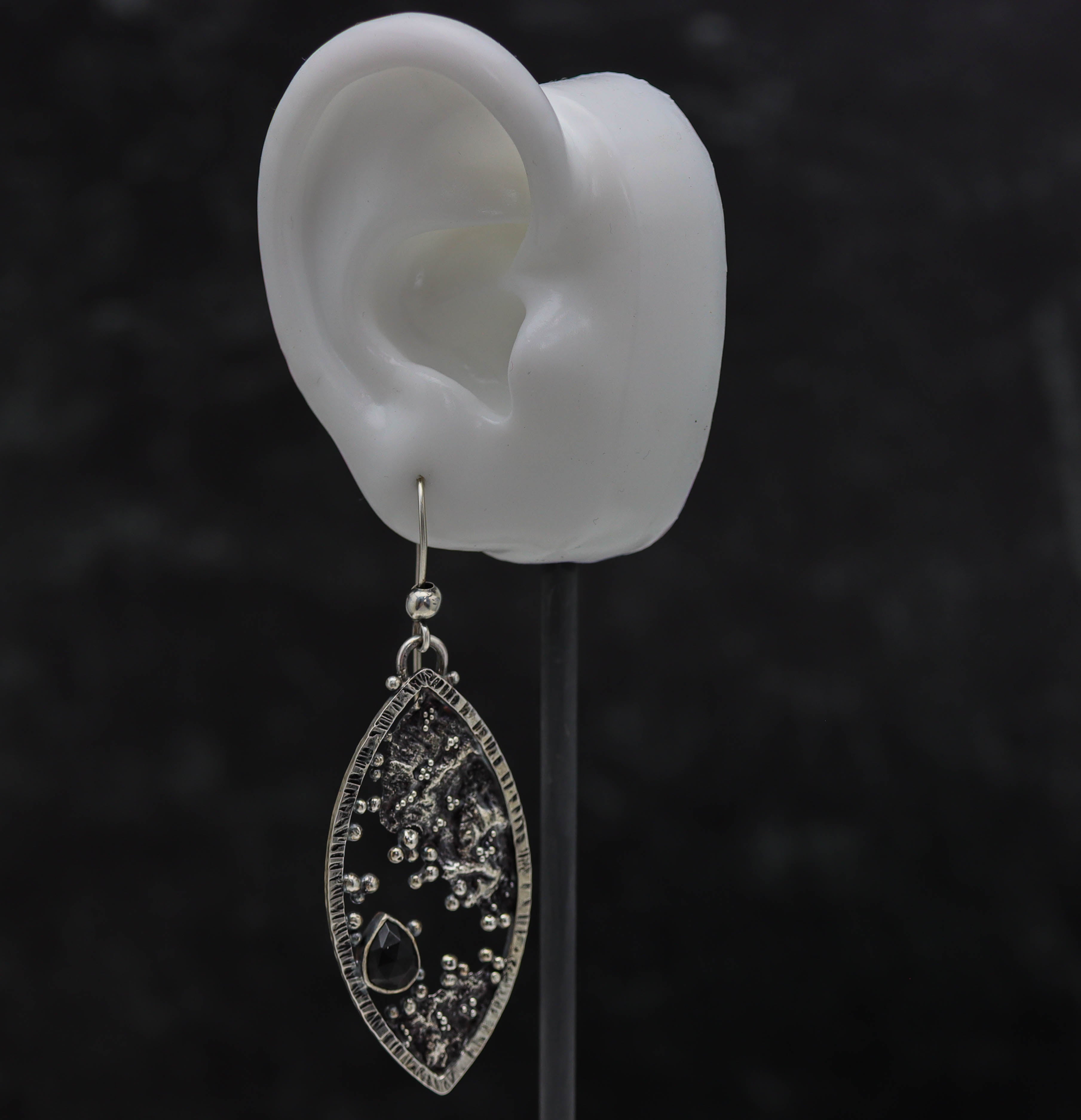 Flashy Black Spinel Reticulation and Granulation Earrings