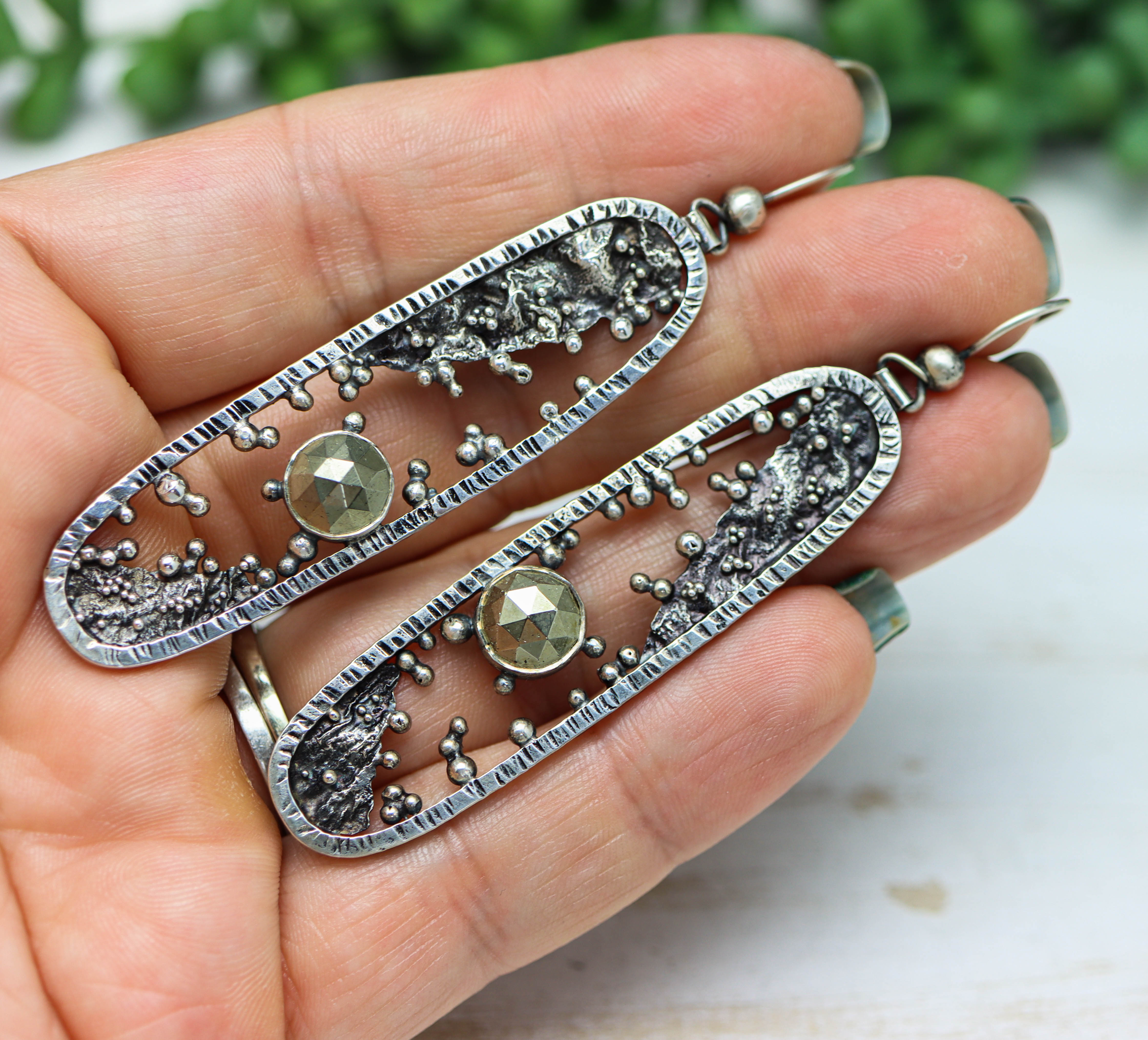 Pyrite Reticulation and Granulation Earrings