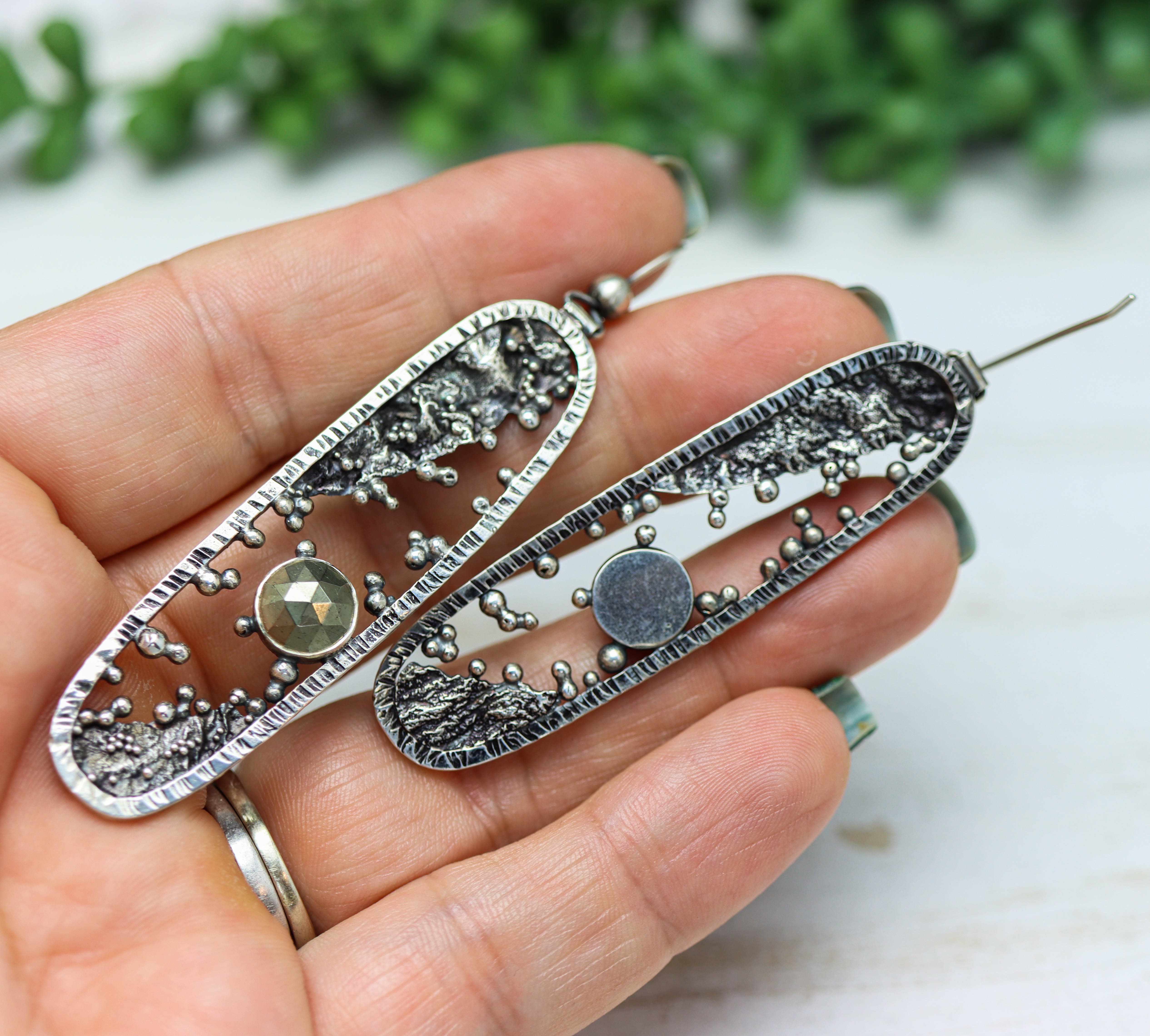 Pyrite Reticulation and Granulation Earrings