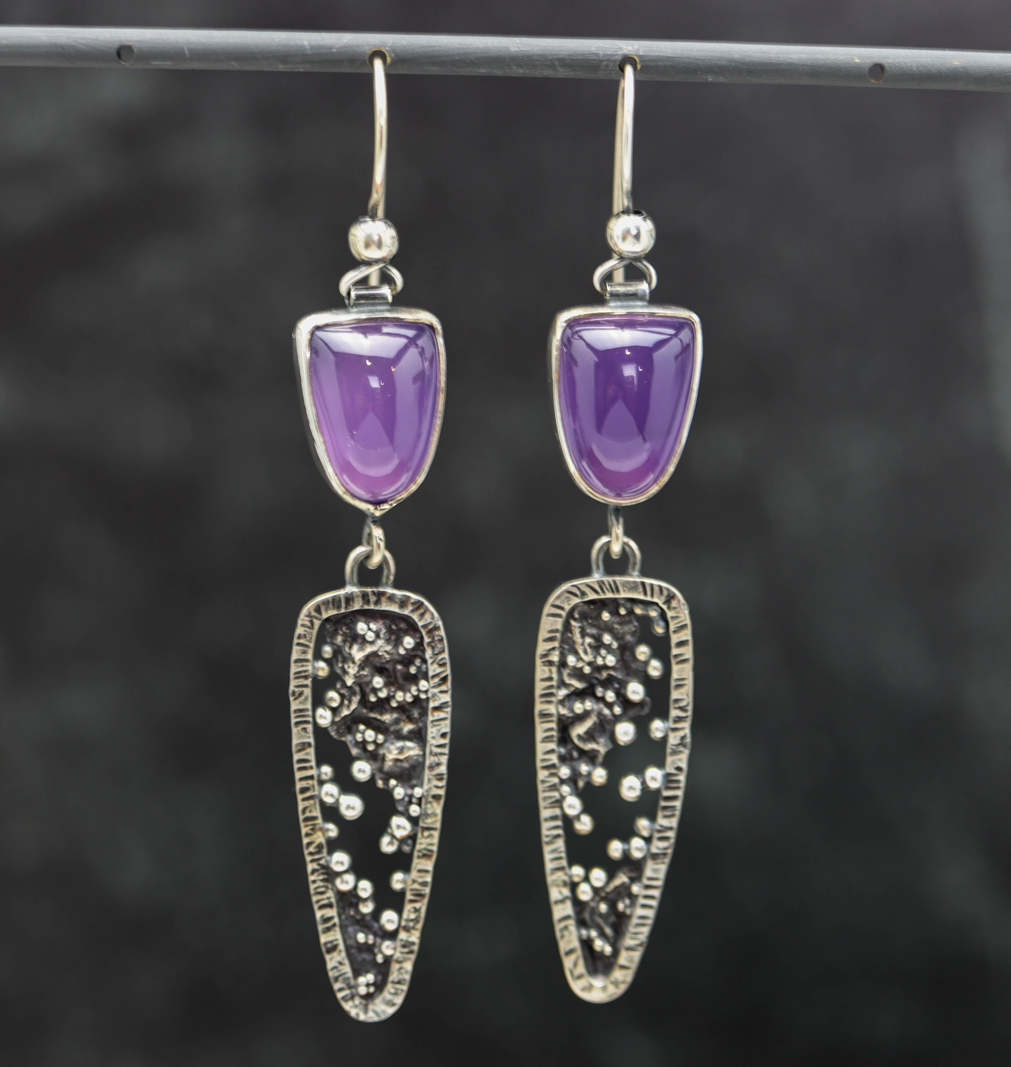 Lavender Chalcedony Reticulation and Granulation Earrings