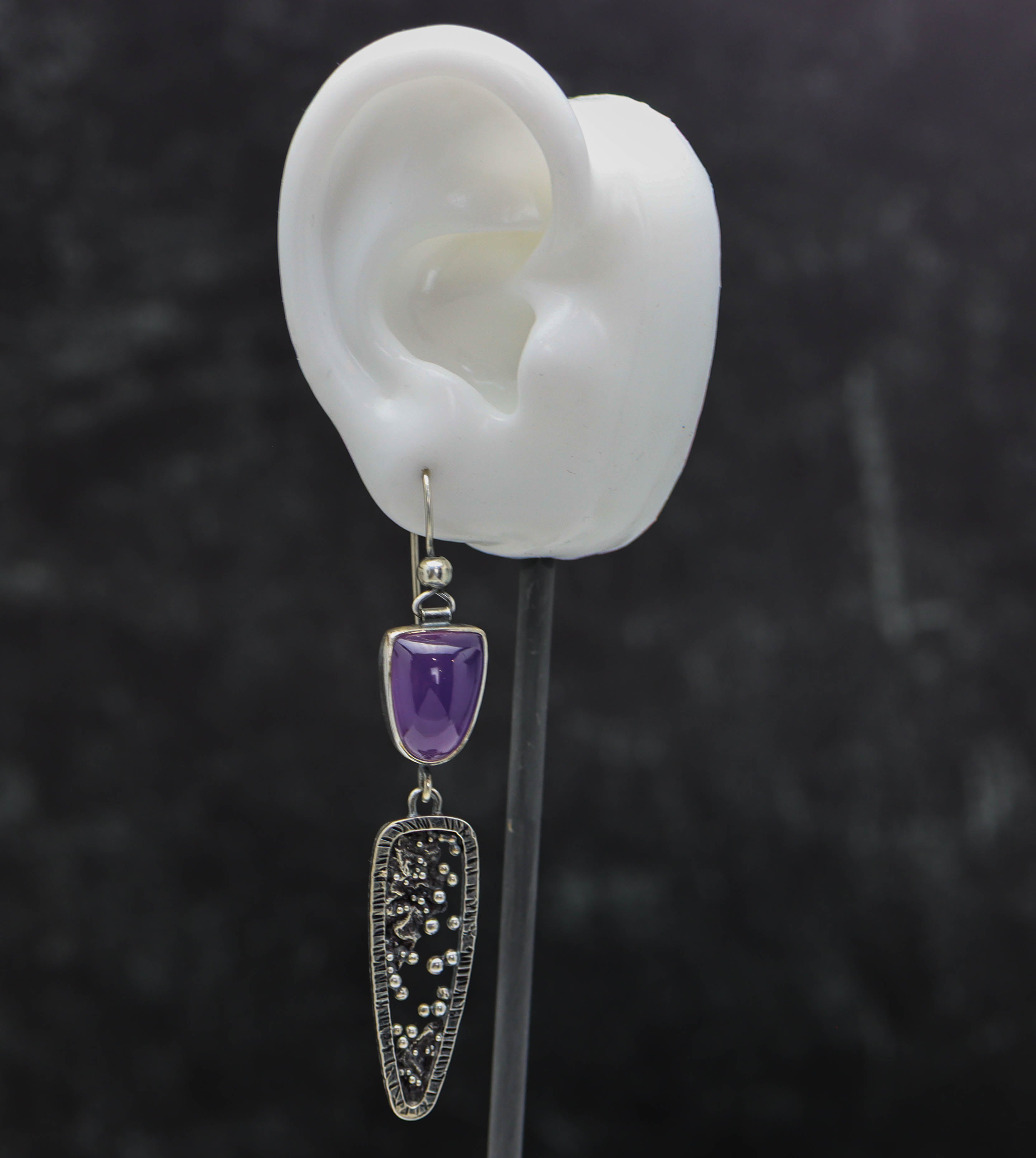 Lavender Chalcedony Reticulation and Granulation Earrings