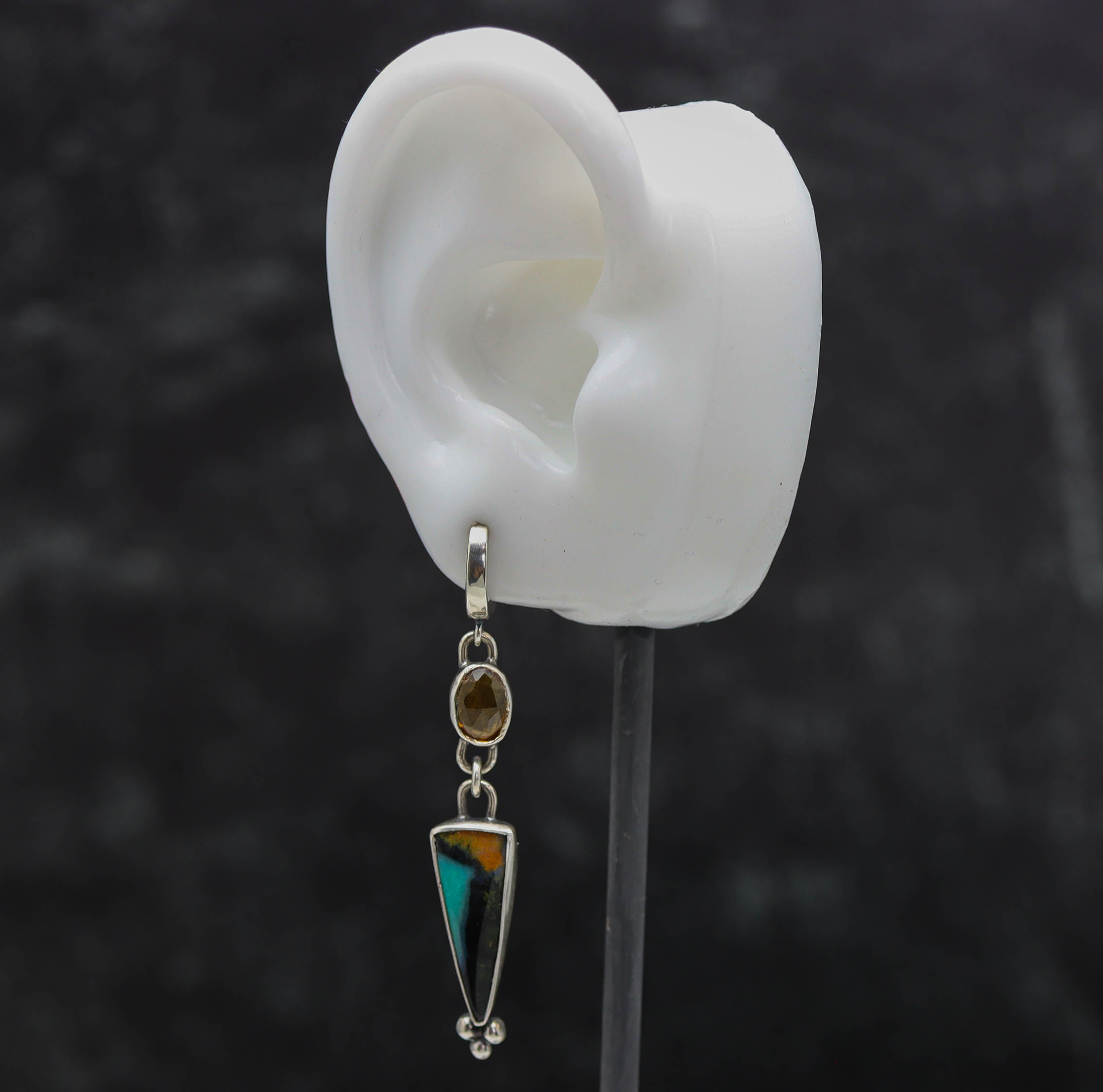 Citrine and Chrysocolla with Cuprite and Tenorite Sterling Silver Earrings