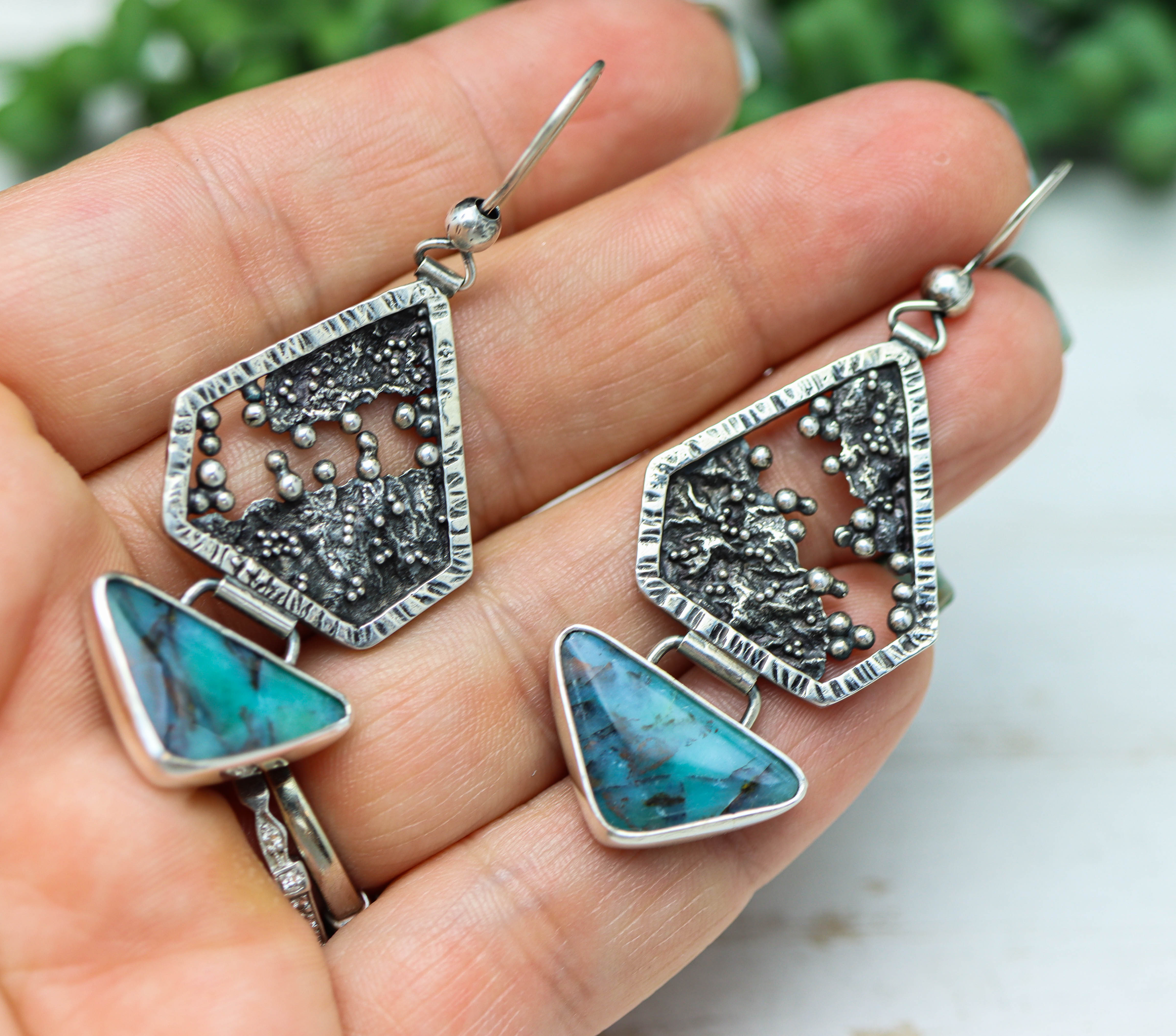 Petrified Opal Wood Reticulation and Granulation Earrings