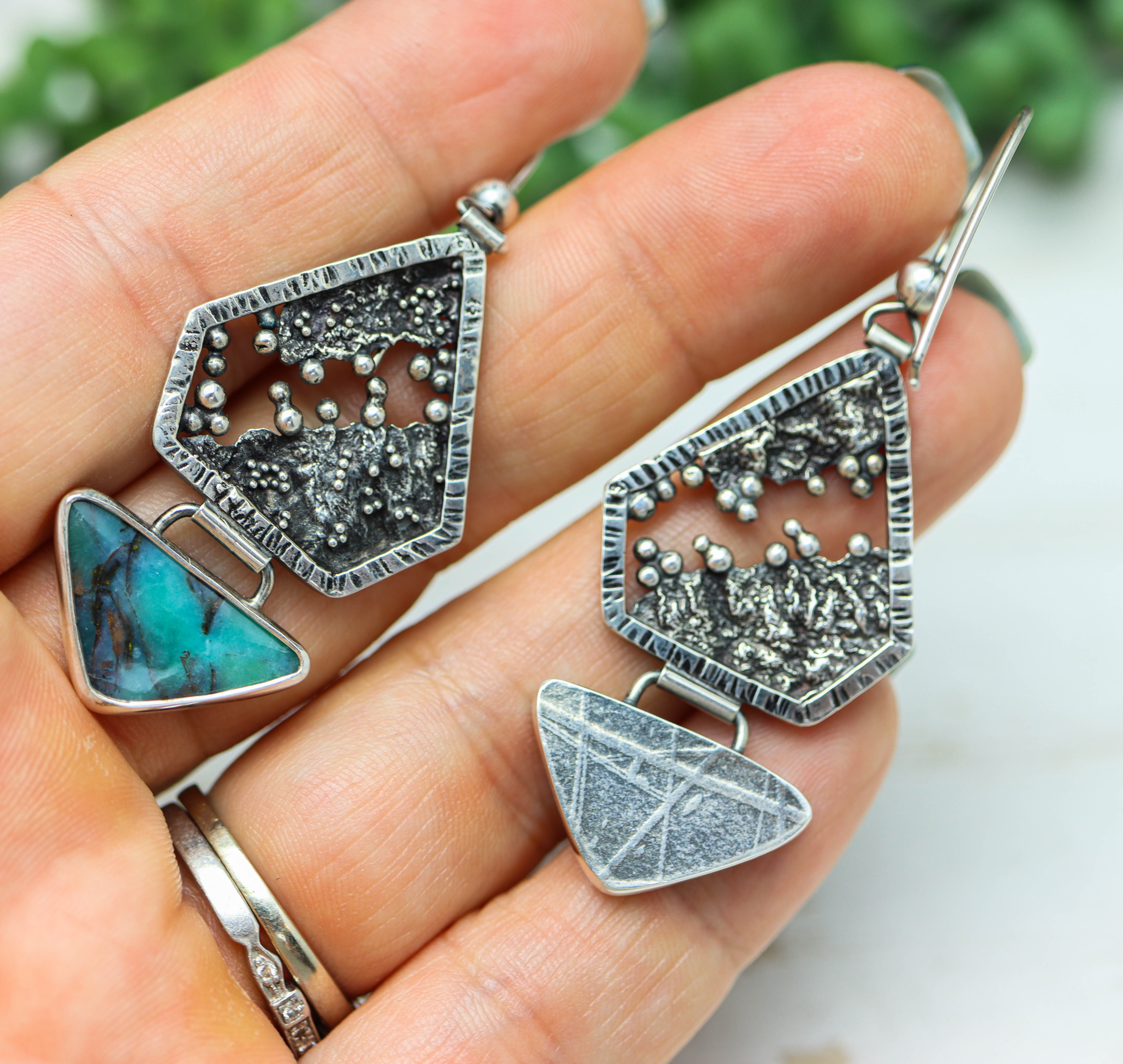 Petrified Opal Wood Reticulation and Granulation Earrings