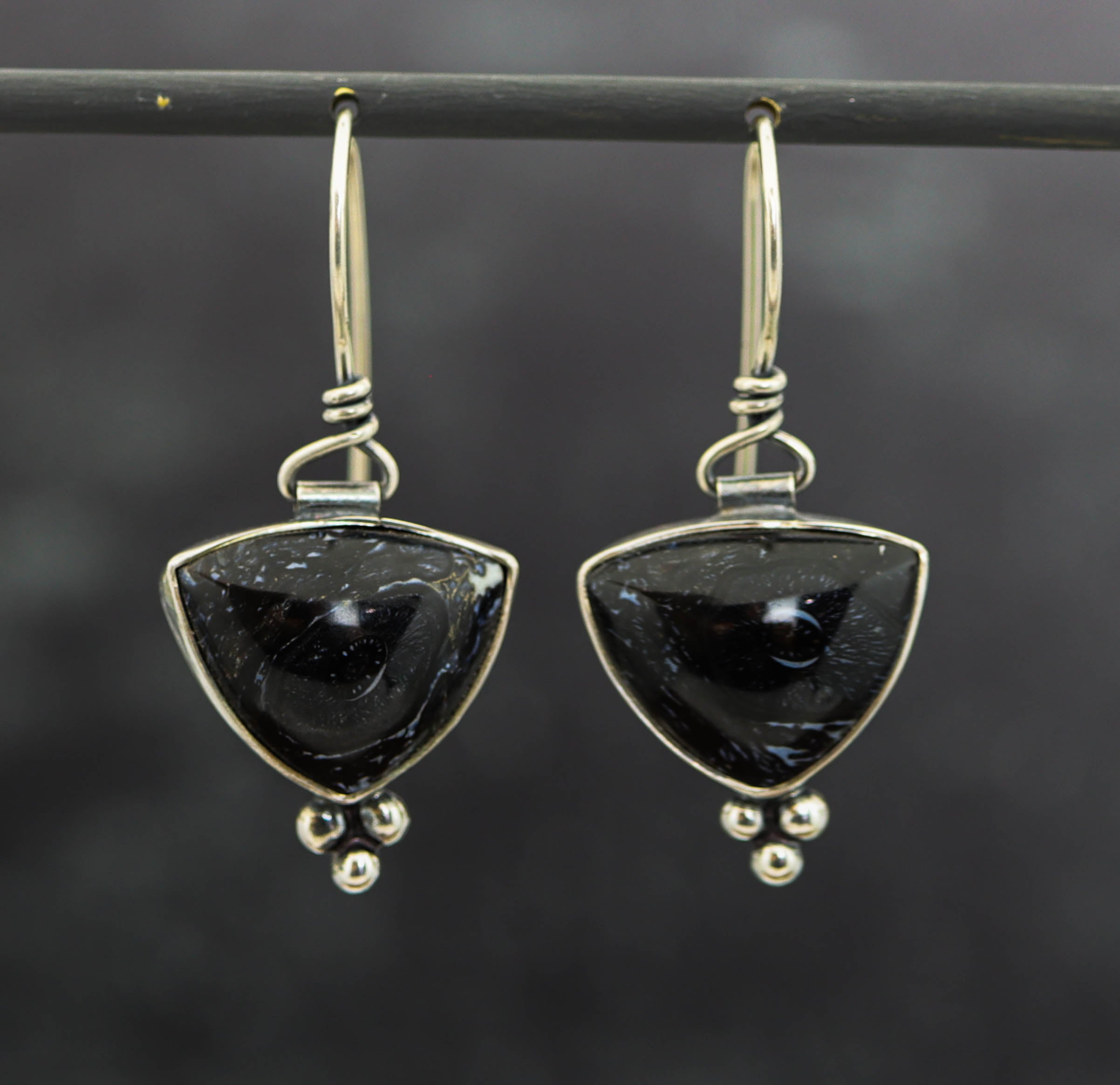 Fossilized Palm Wood Dangle Earrings Sterling Silver
