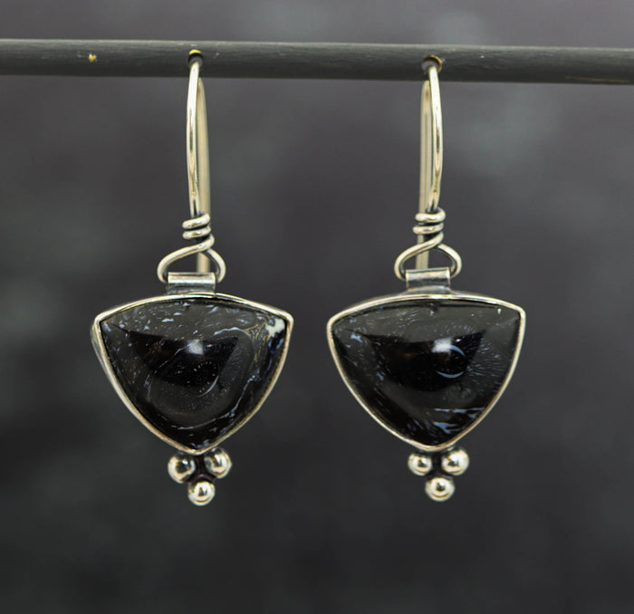 Fossilized Palm Wood Dangle Earrings Sterling Silver
