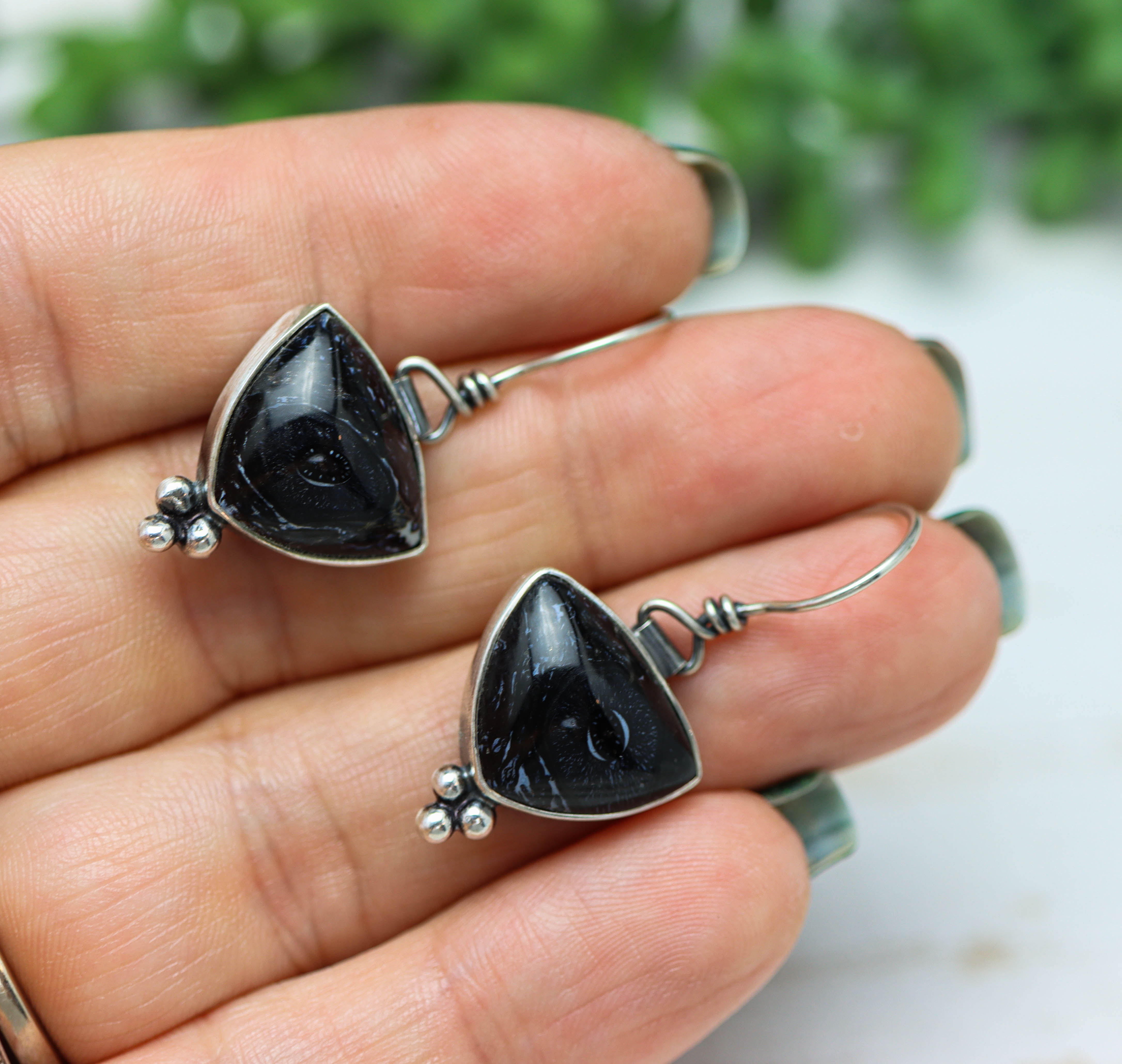 Fossilized Palm Wood Dangle Earrings Sterling Silver