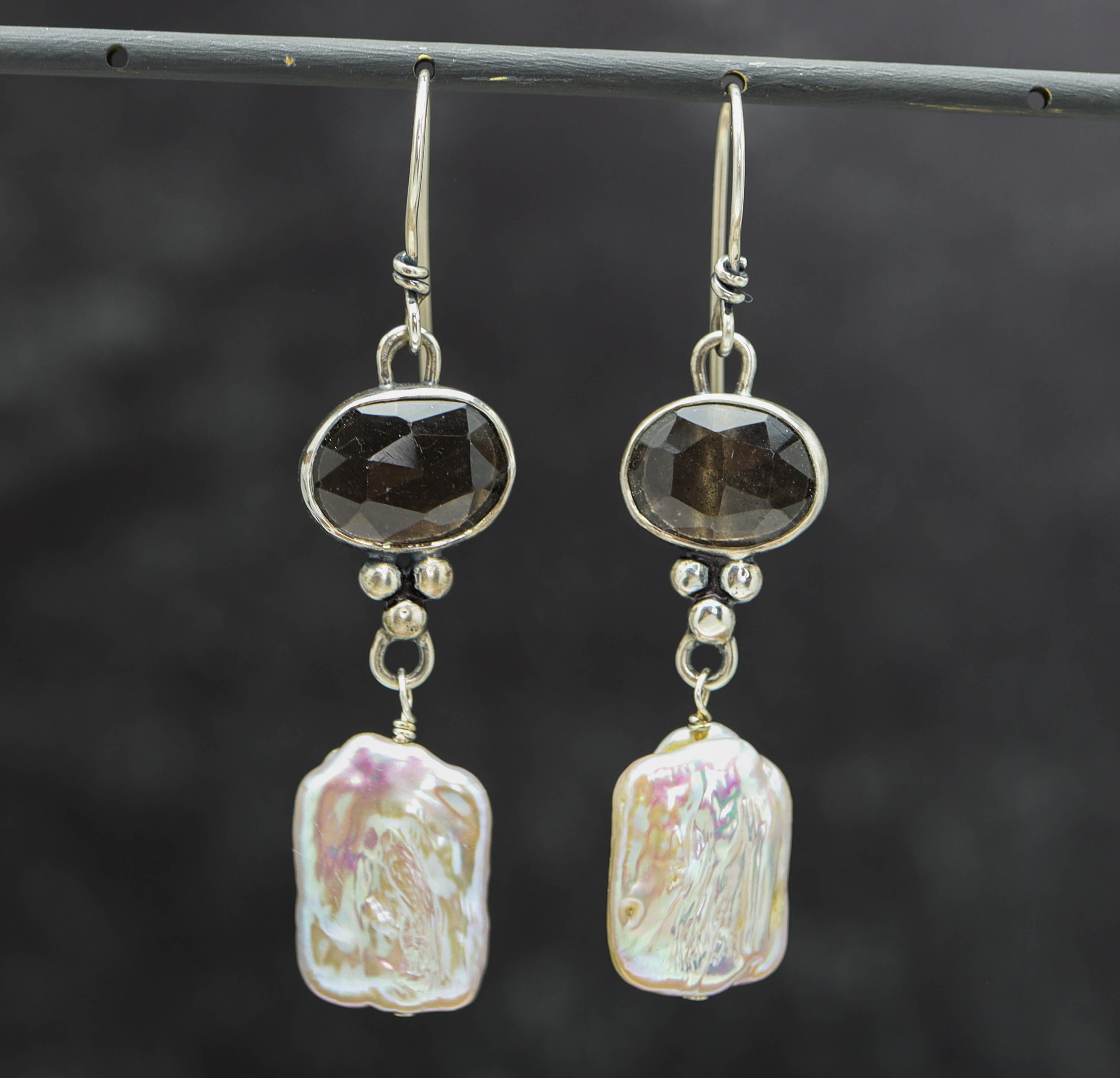 Agni Manitite and Baroque Pearl Earrings Sterling Silver