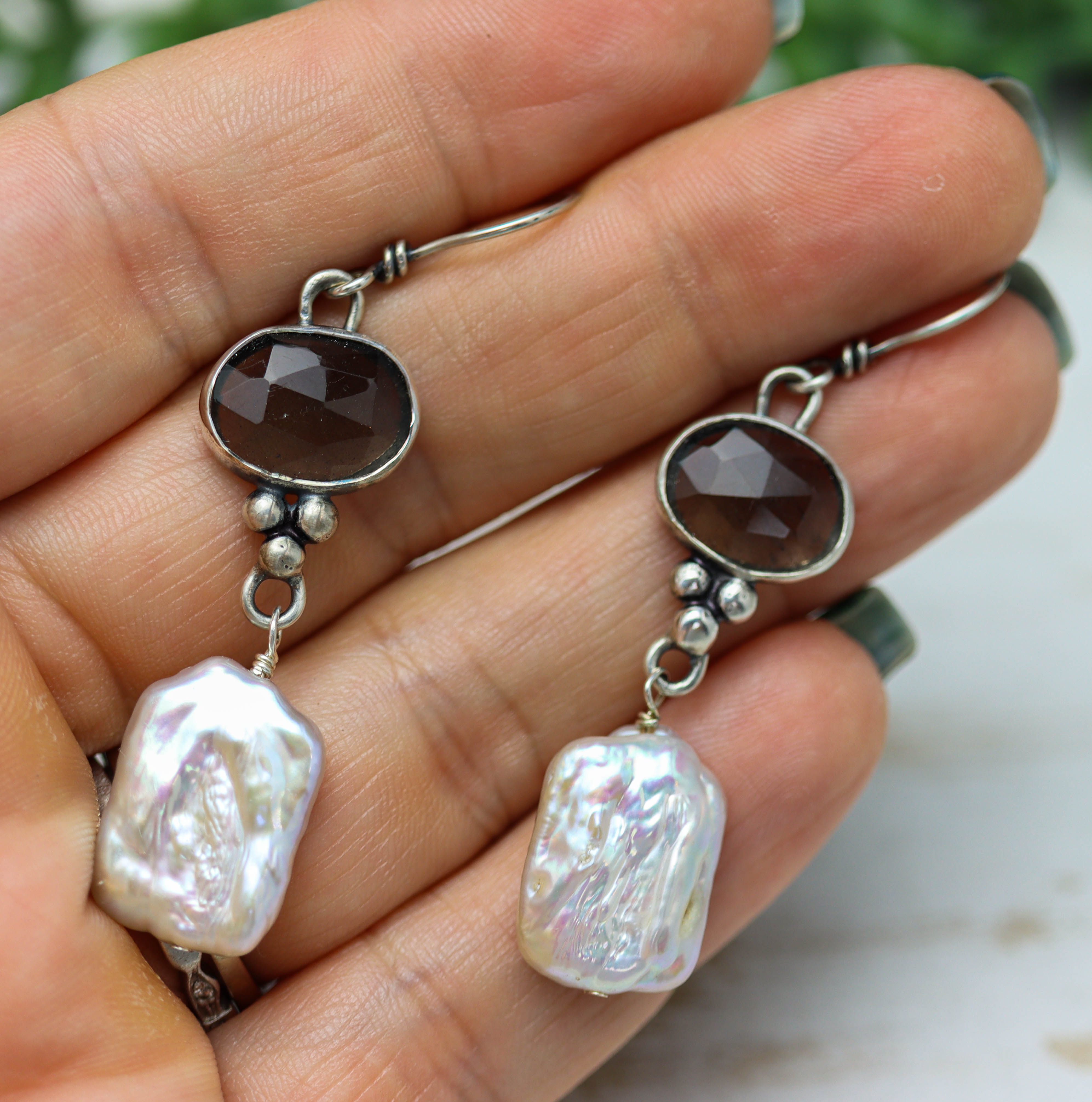 Agni Manitite and Baroque Pearl Earrings Sterling Silver