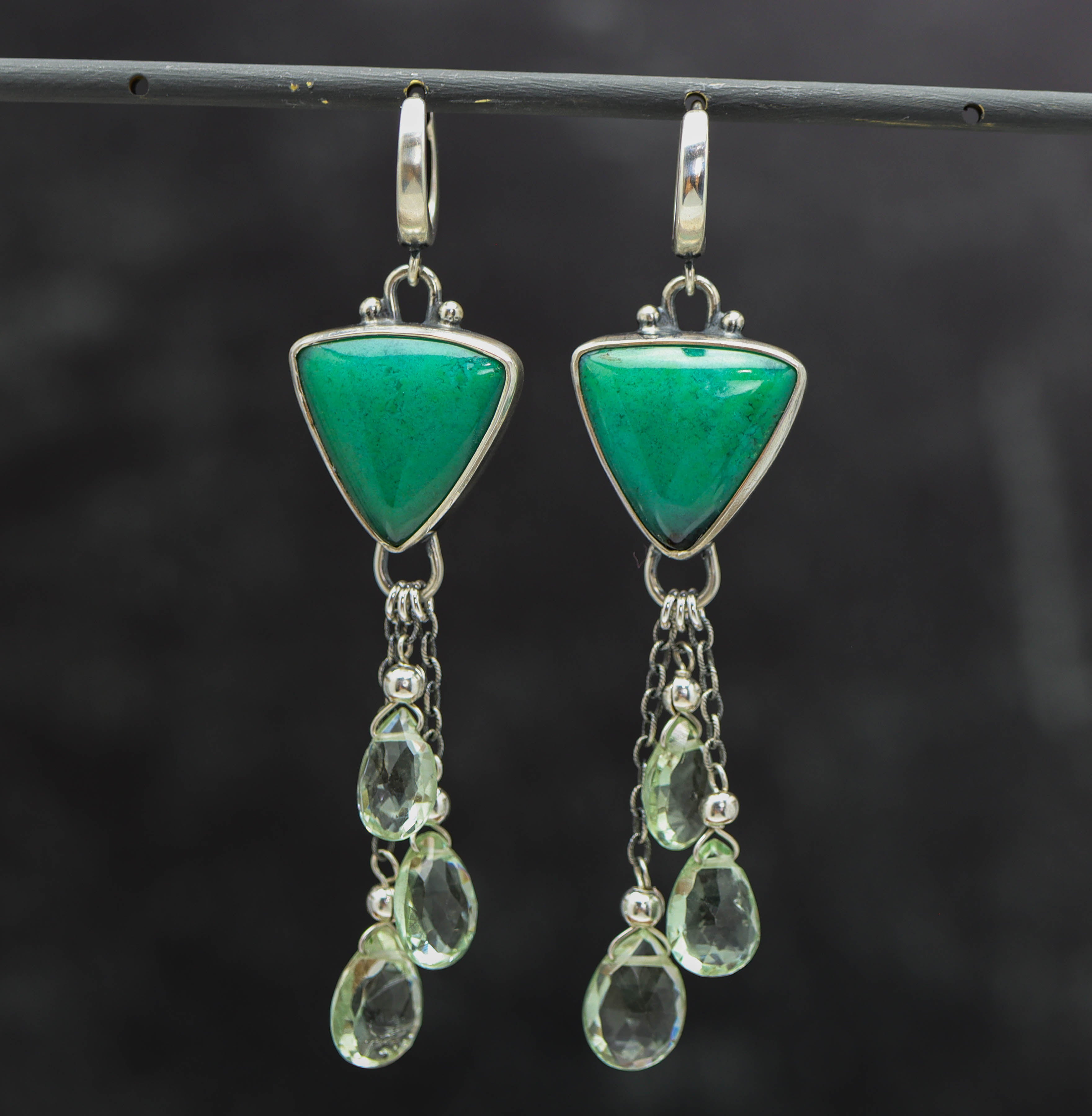 Opalized Chrysocolla and Prasiolite Sterling Silver Earrings
