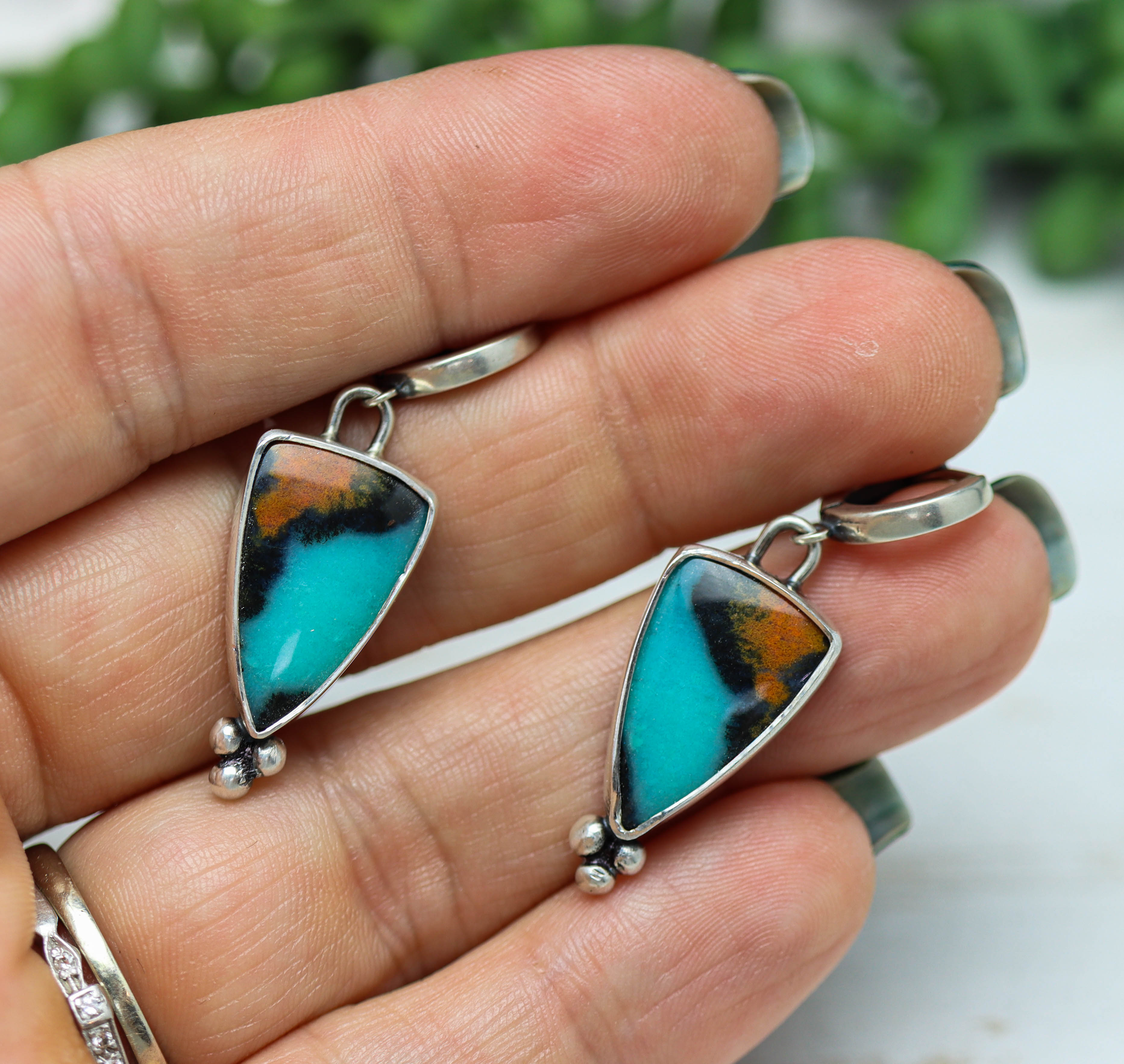 Chrysocolla with Cuprite and Tenorite Sterling Silver Earrings