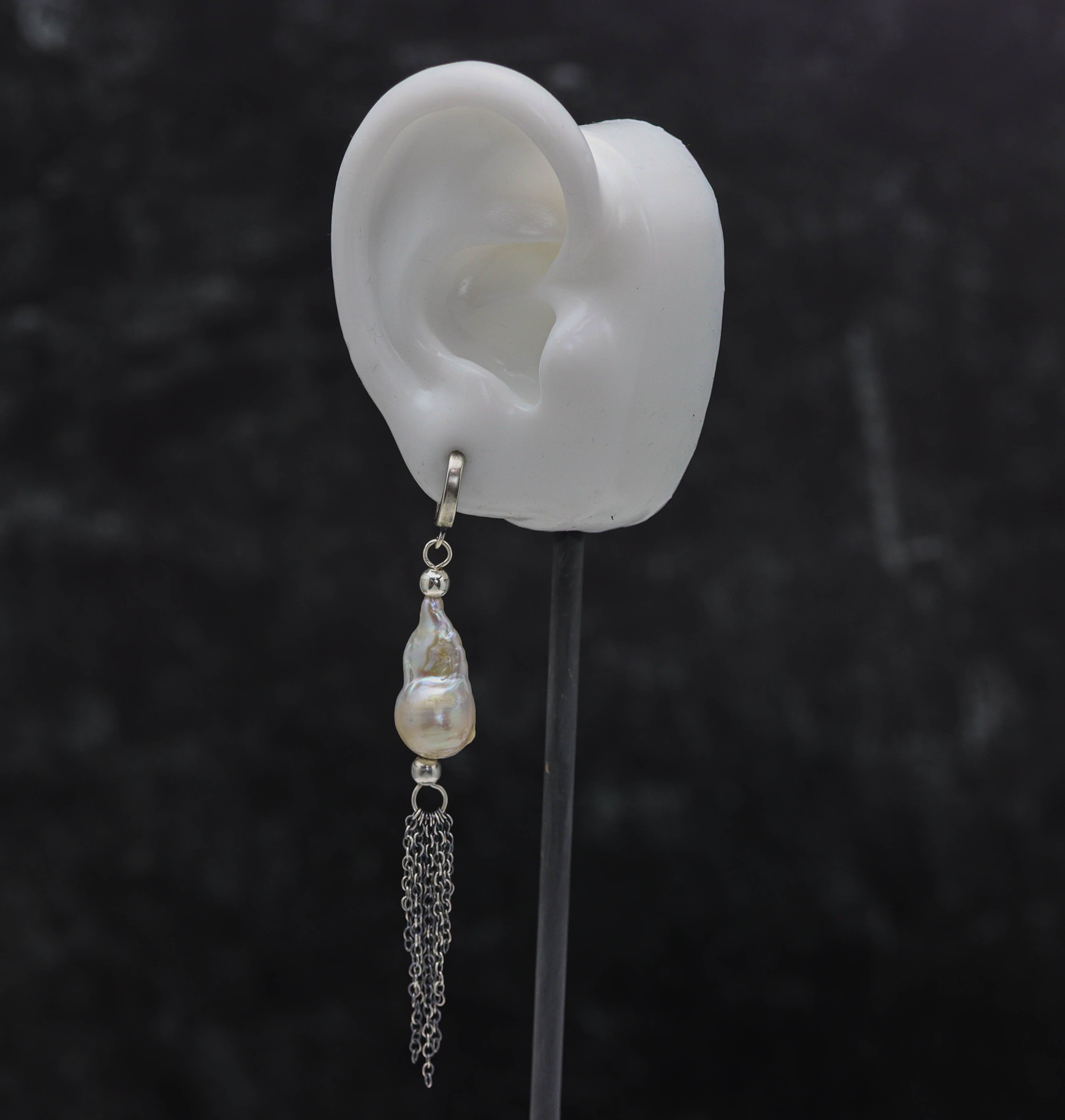 Baroque Pearl Dangle Fringe Earrings Sterling Silver