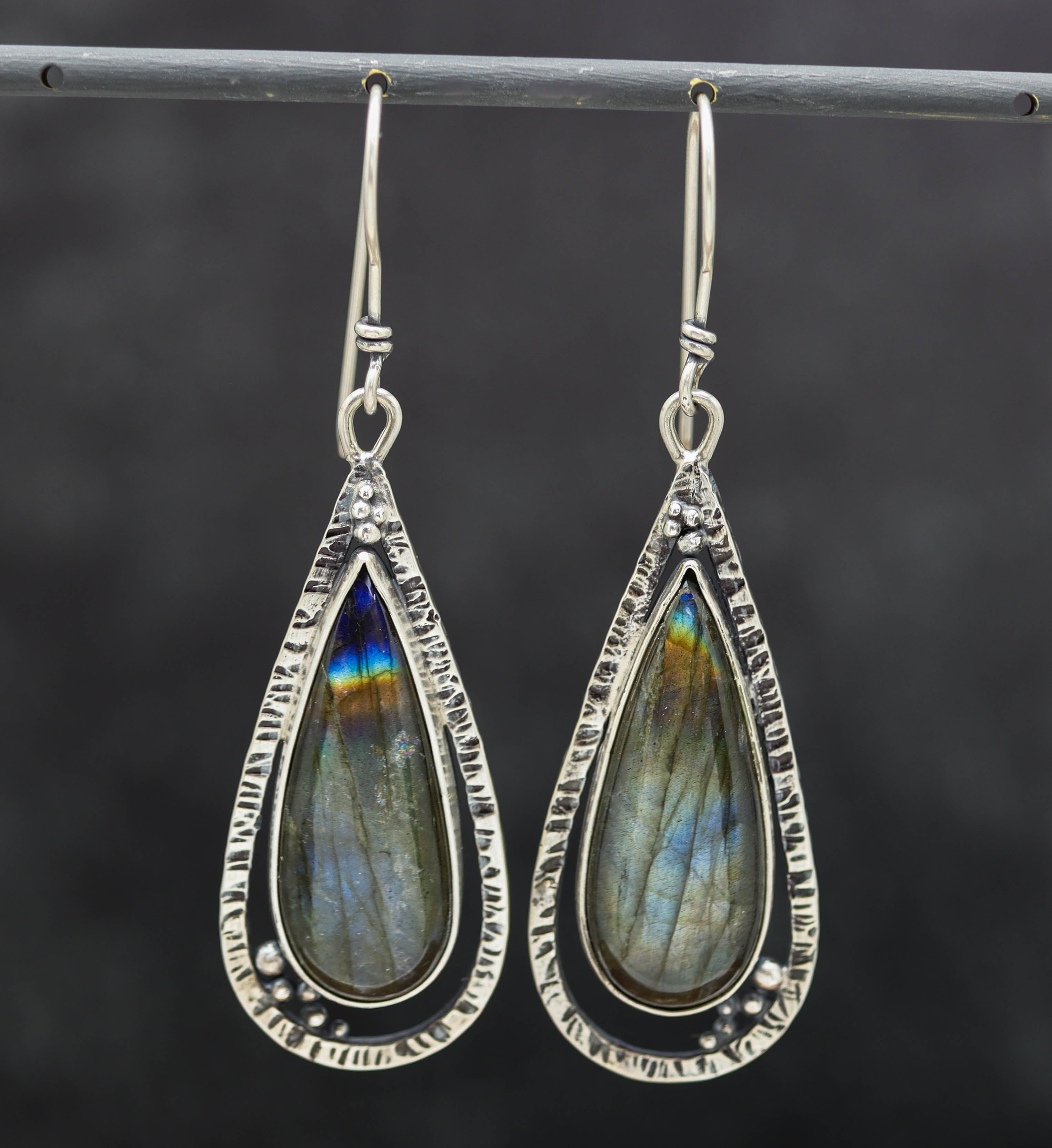 Labradorite Dangle Earrings Sterling Silver